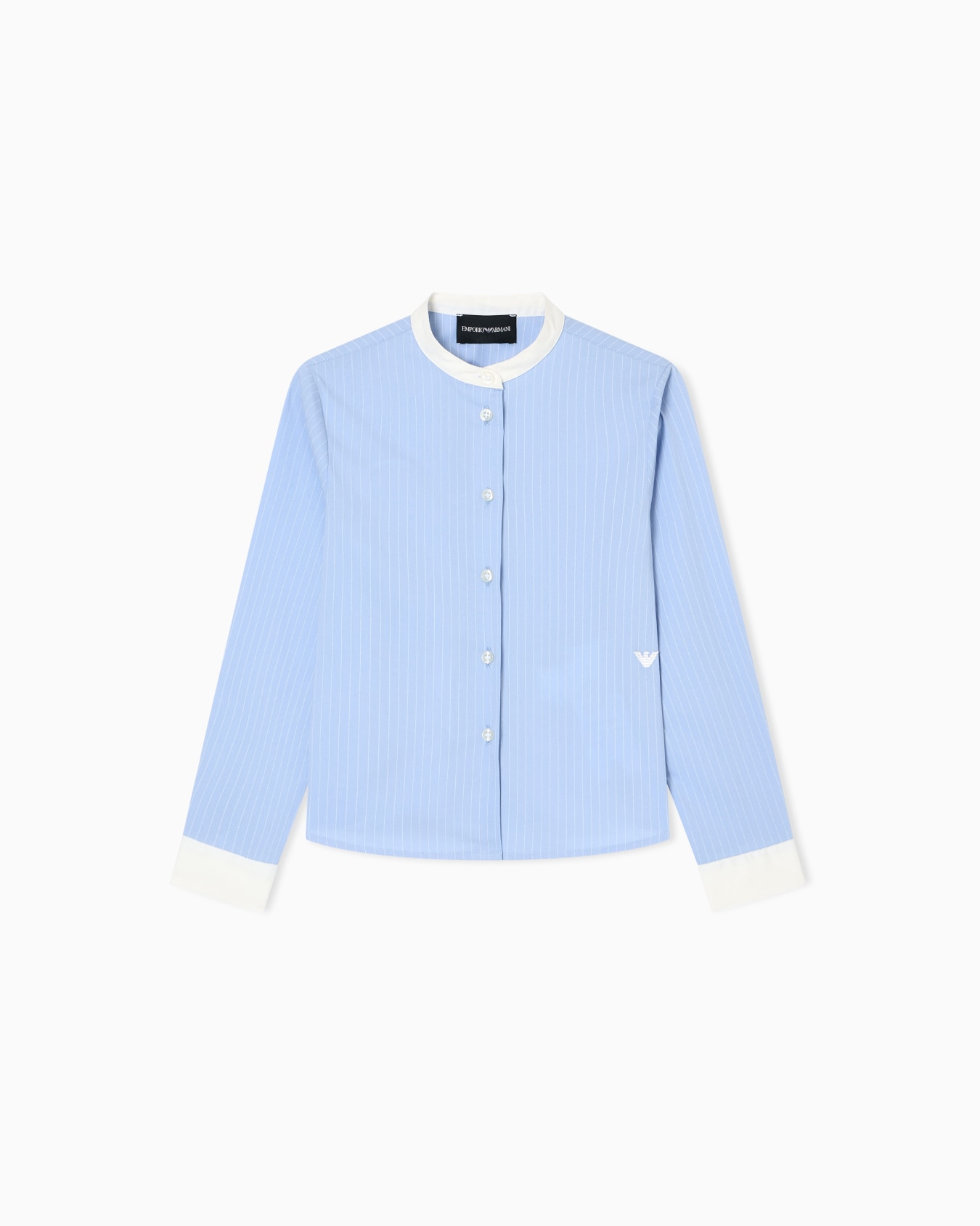 Striped poplin shirt with guru collar Slide 0