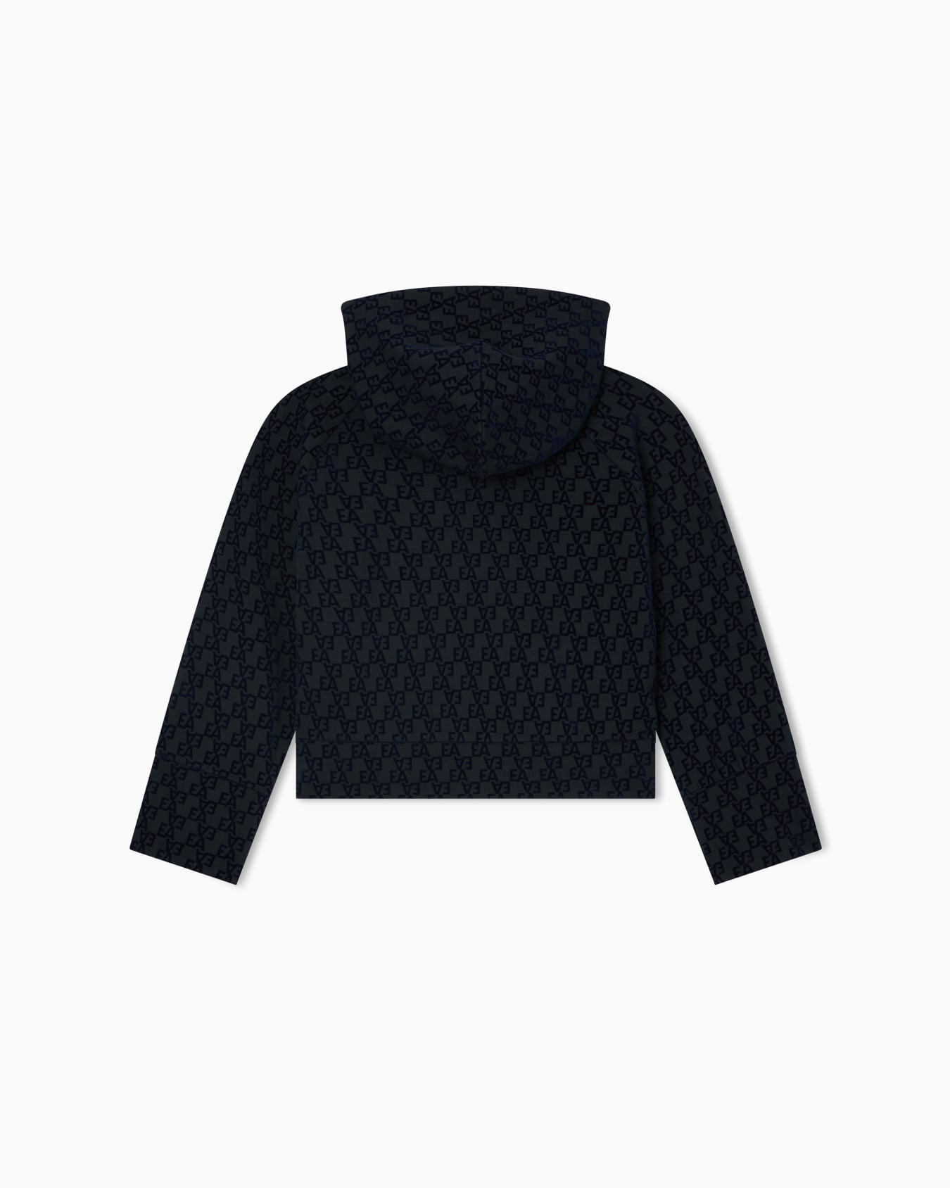 Hooded, zip-up sweatshirt in interlock jersey with all-over flocked EA logo Slide 2