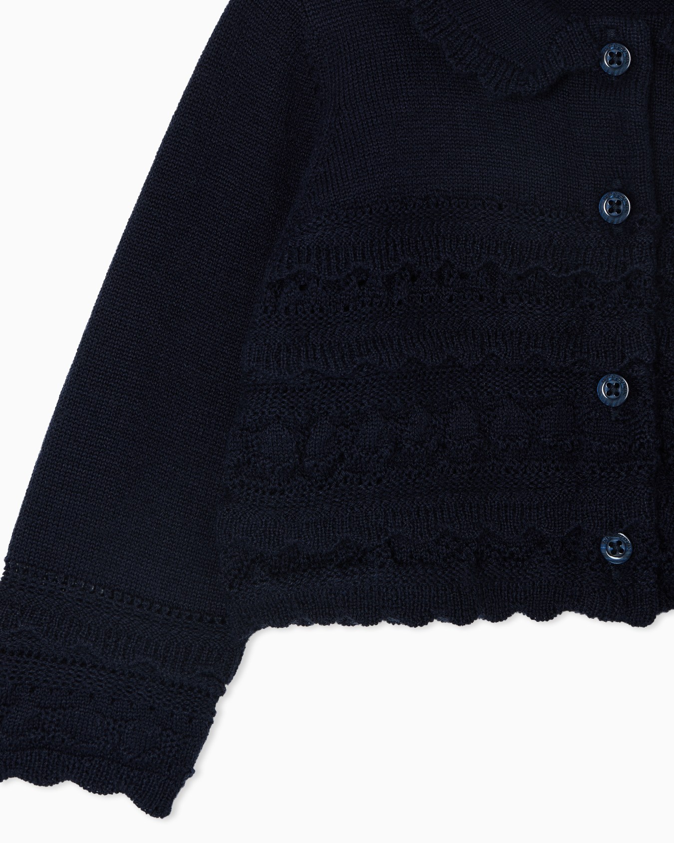 Wool-blend knit cardigan with micro ruffles Slide 1