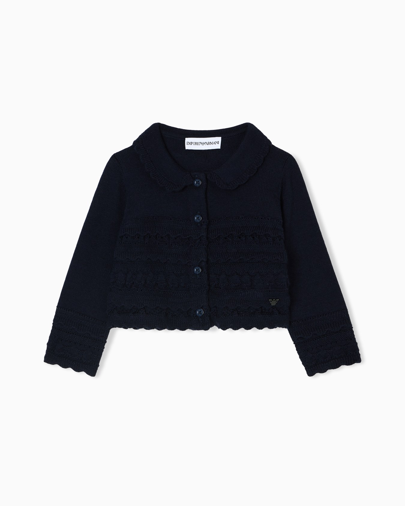 Wool-blend knit cardigan with micro ruffles Slide 0