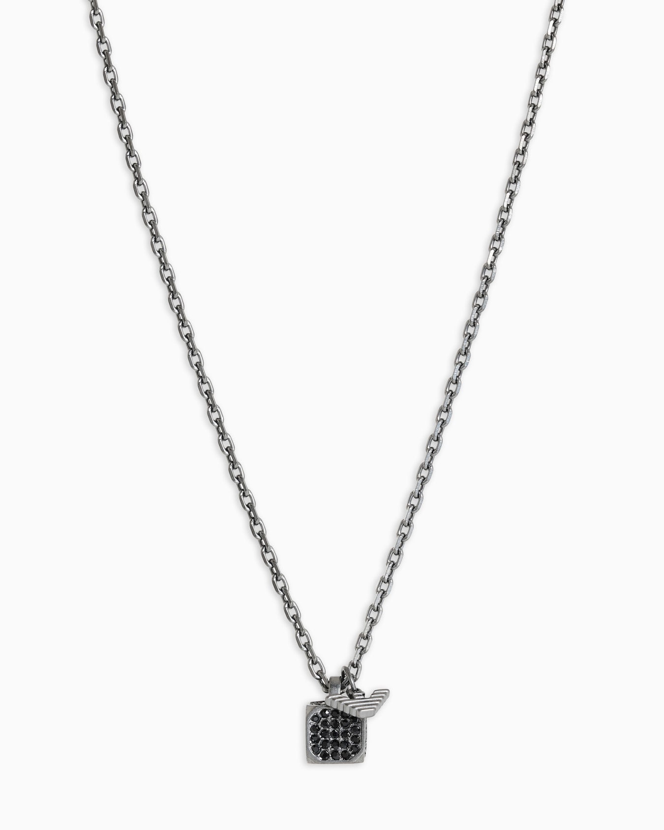 Gunmetal Stainless Steel Setted with Black Crystals Pendant Necklace Slide 0