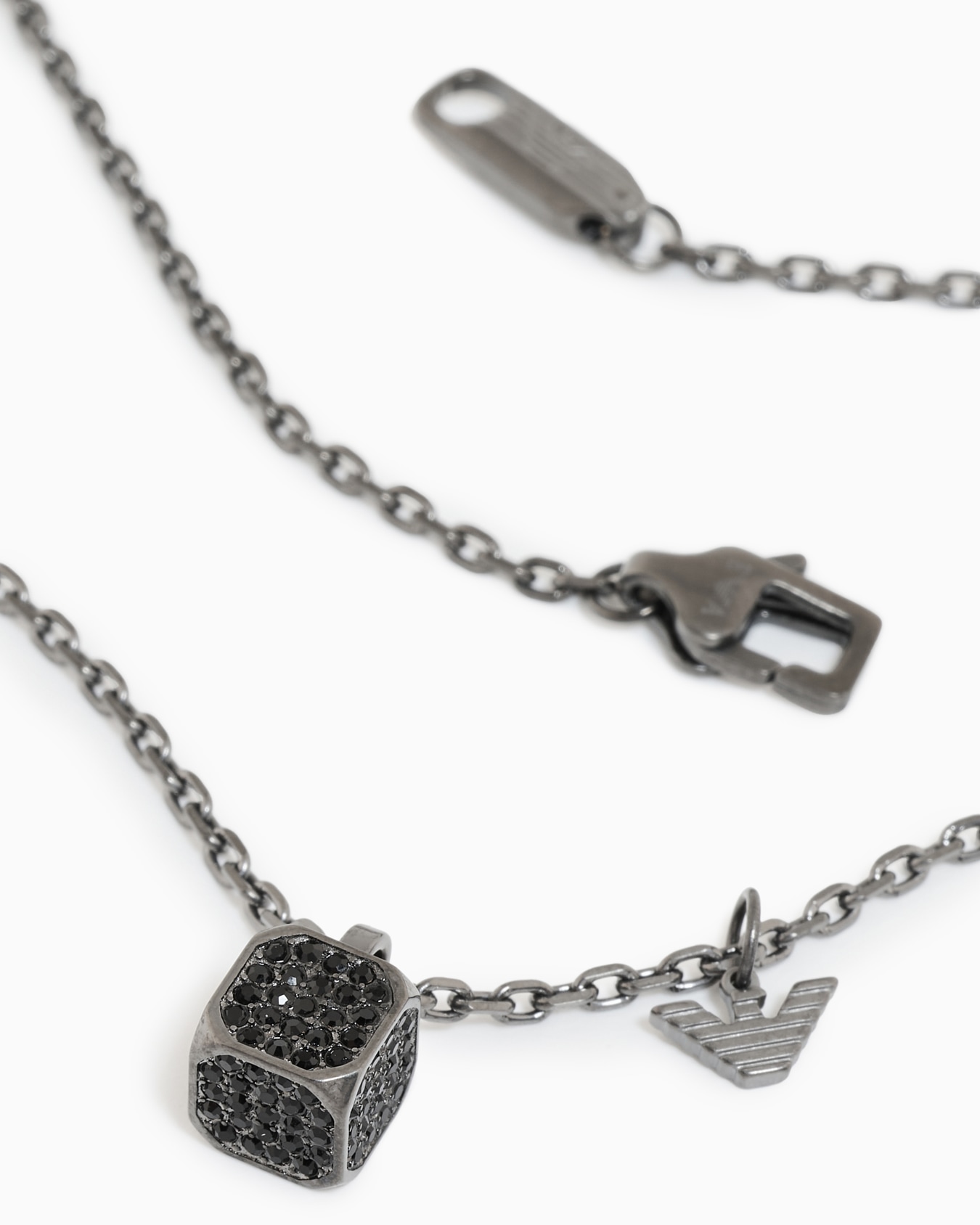 Gunmetal Stainless Steel Setted with Black Crystals Pendant Necklace Slide 2