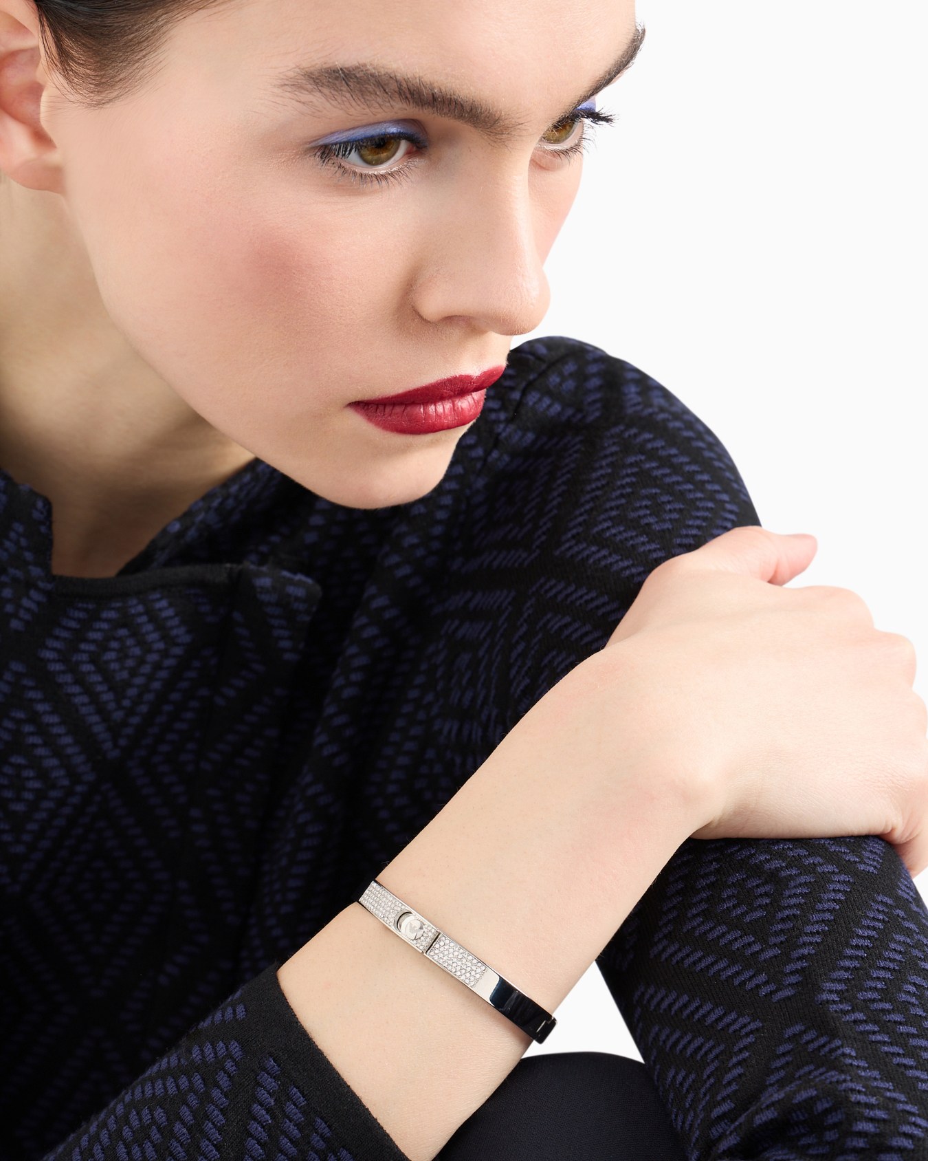 Stainless Steel with Crystals Setted Bangle Bracelet Slide 1
