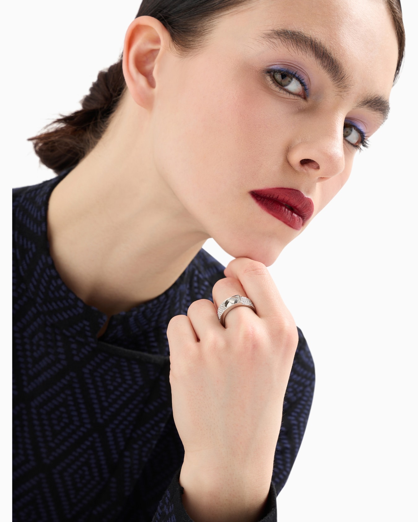 Bague anneau en acier inoxydable sertie de cristaux Diapositive 3