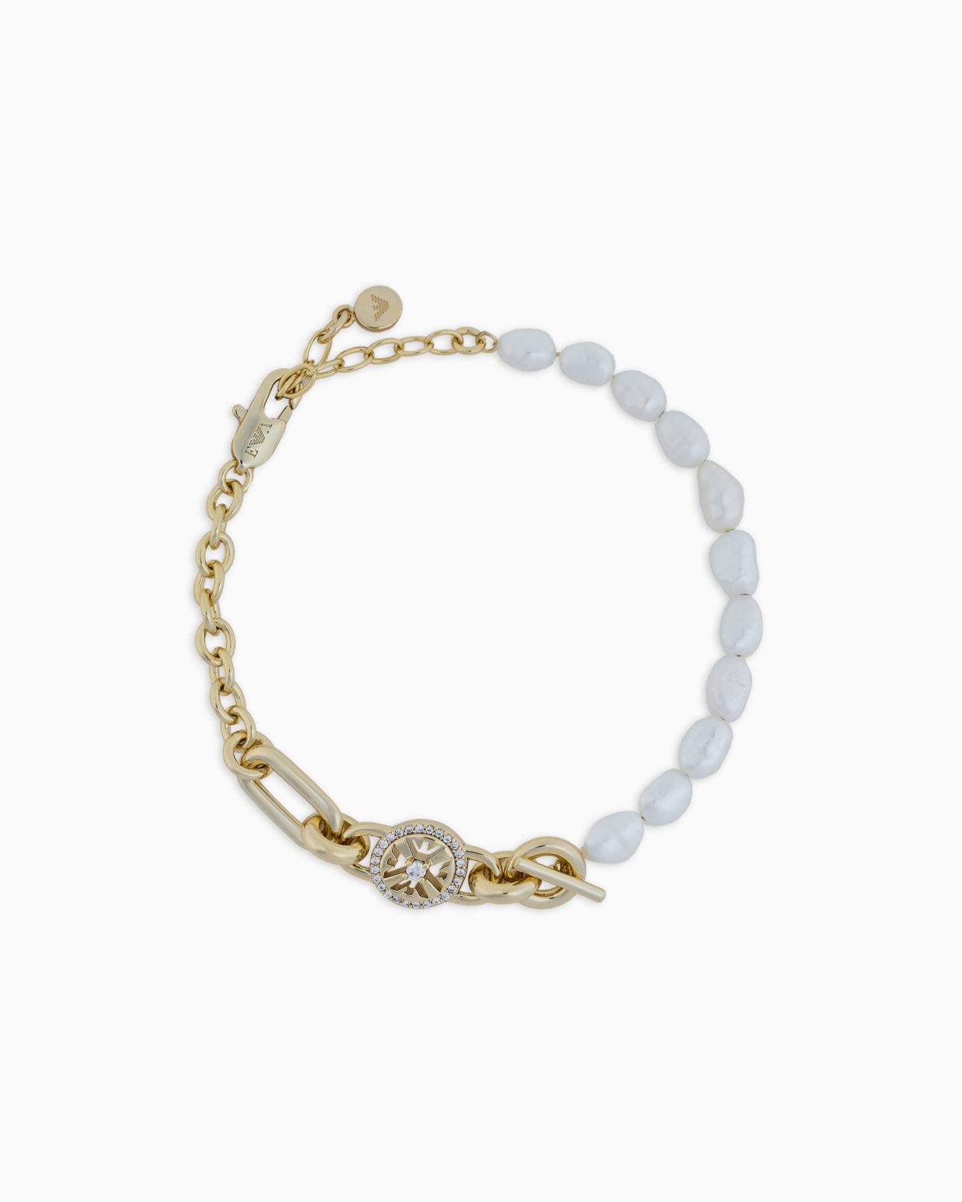Gold-Tone Brass and White Fresh Water Pearls Station Bracelet Slide 0