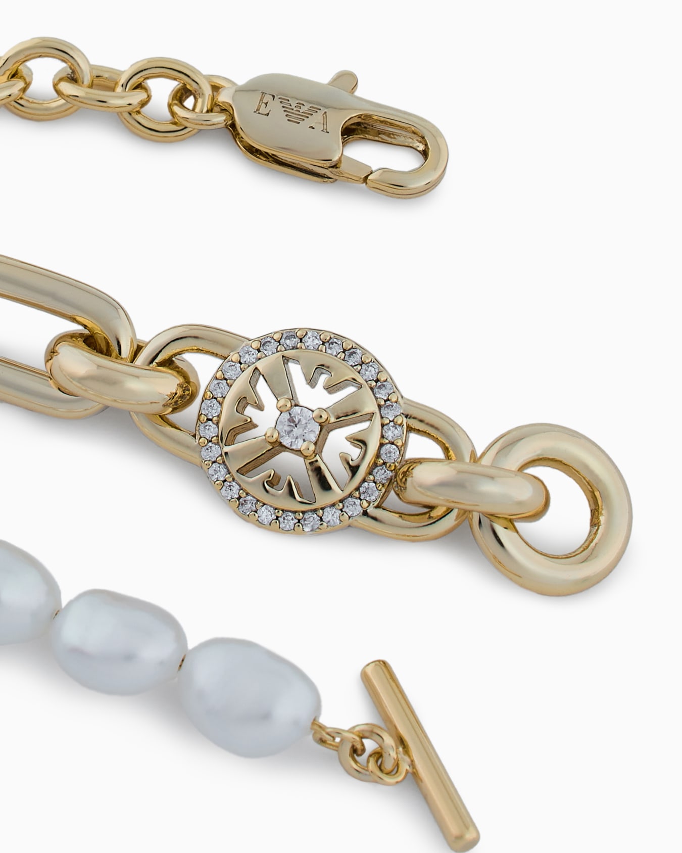 Gold-Tone Brass and White Fresh Water Pearls Station Bracelet Slide 2