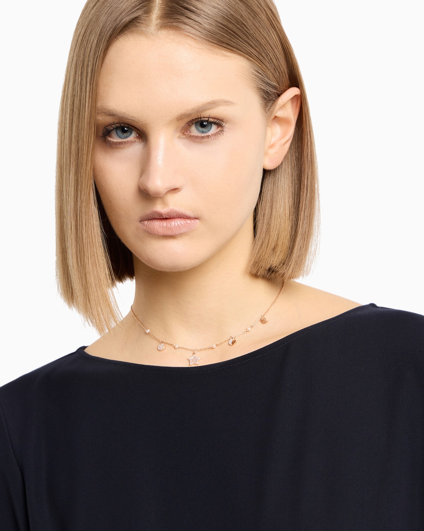 Rose Gold-Tone Brass Station Necklace Slide 1