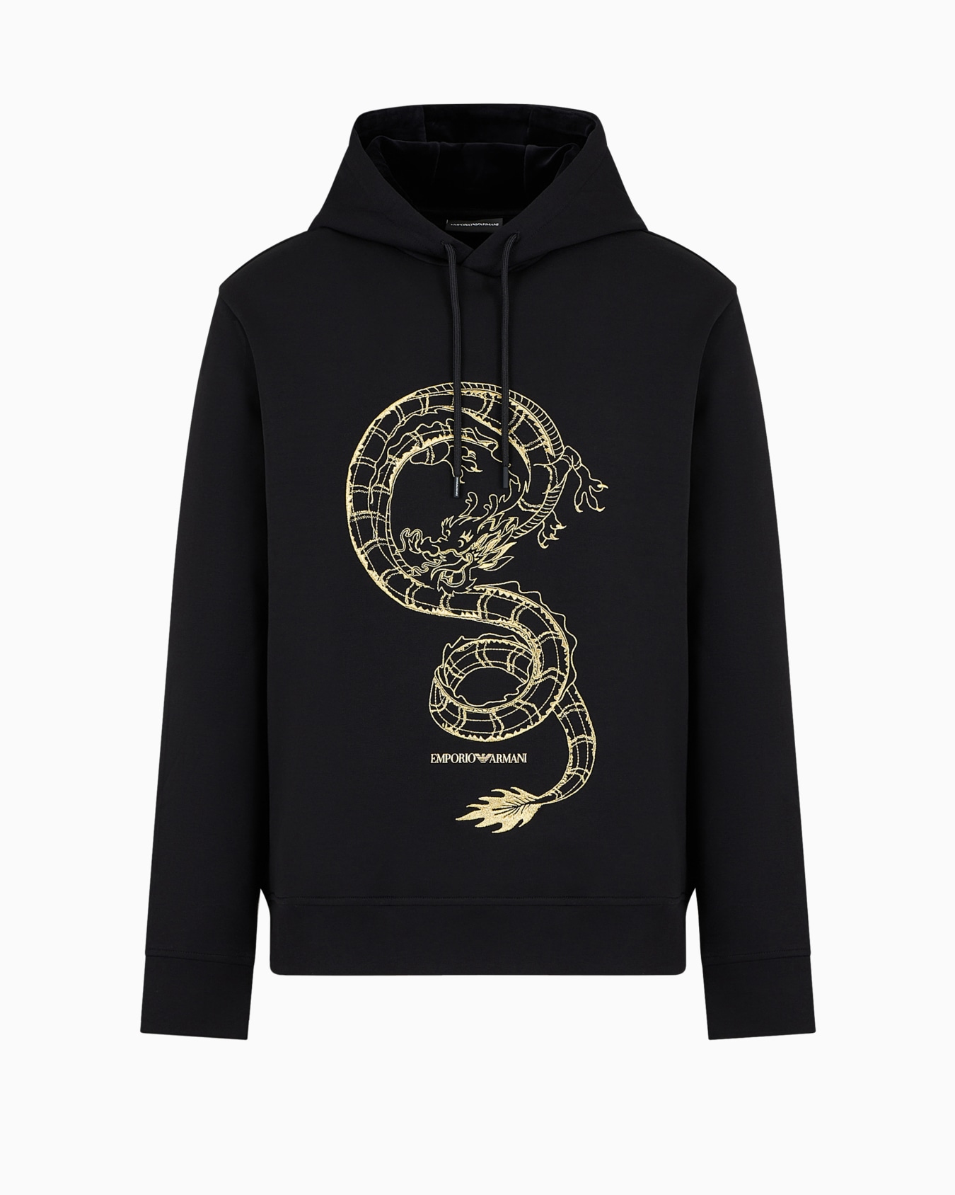 Double-jersey hooded sweatshirt with dragon embroidery Slide 0