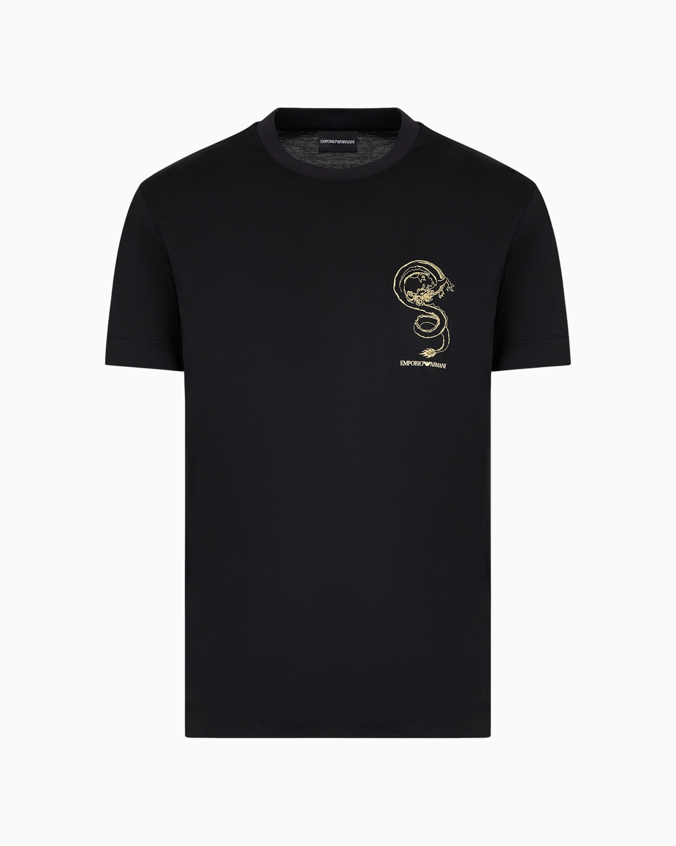 Armani Sustainability Values Lyocell-blend jersey T-shirt with dragon embroidery Slide 0