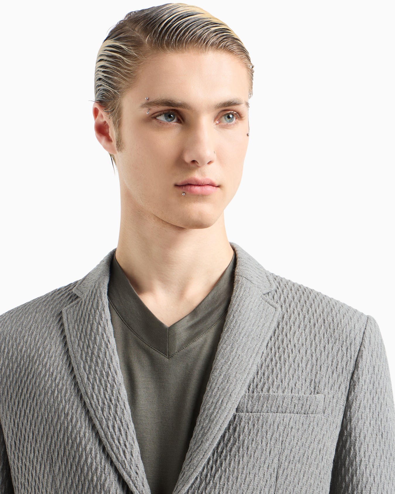 Veste à simple boutonnage en maille stretch de jersey en laine vierge effet 3D Diapositive 4