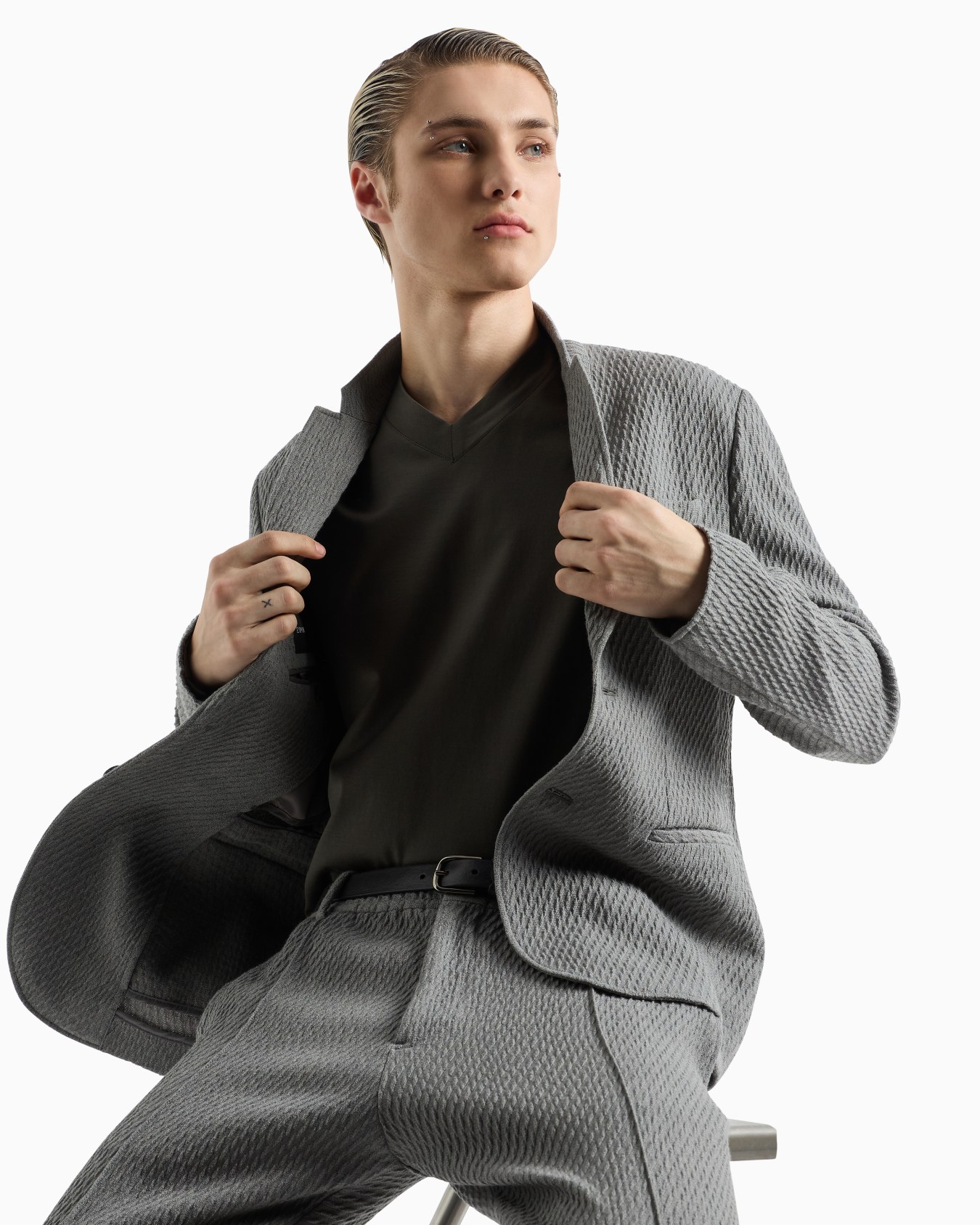 Veste à simple boutonnage en maille stretch de jersey en laine vierge effet 3D Diapositive 5