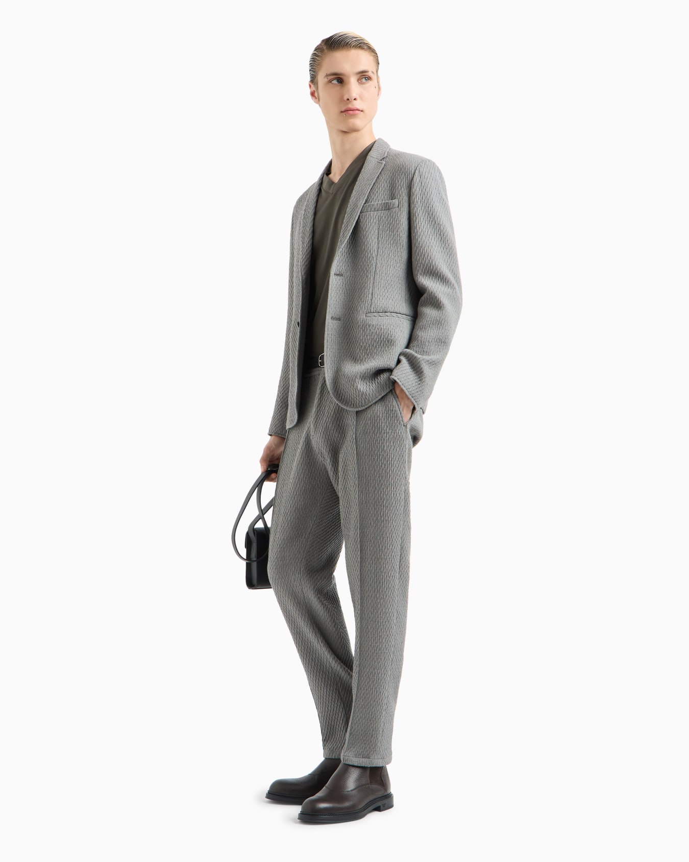 Veste à simple boutonnage en maille stretch de jersey en laine vierge effet 3D Diapositive 3