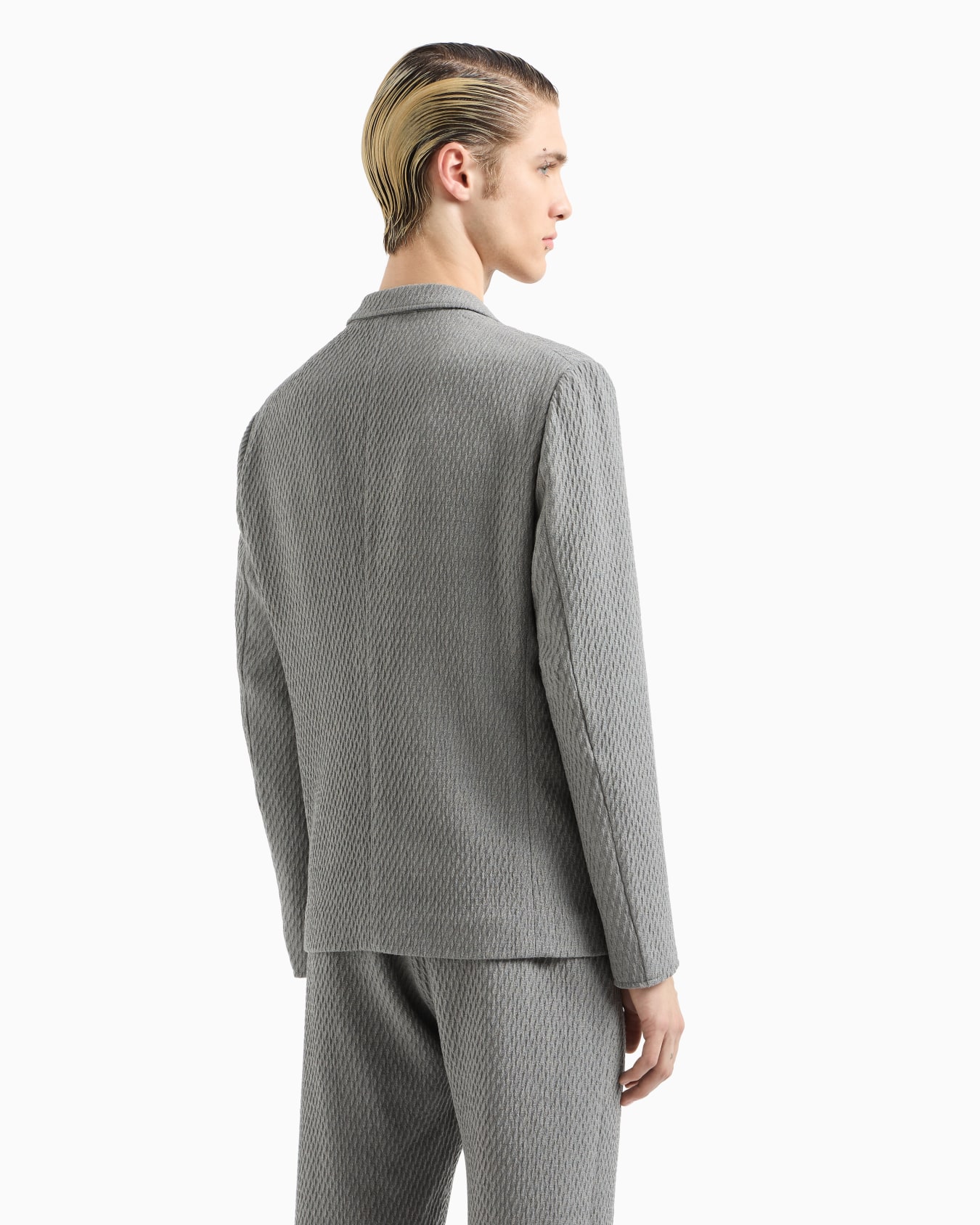 Veste à simple boutonnage en maille stretch de jersey en laine vierge effet 3D Diapositive 2