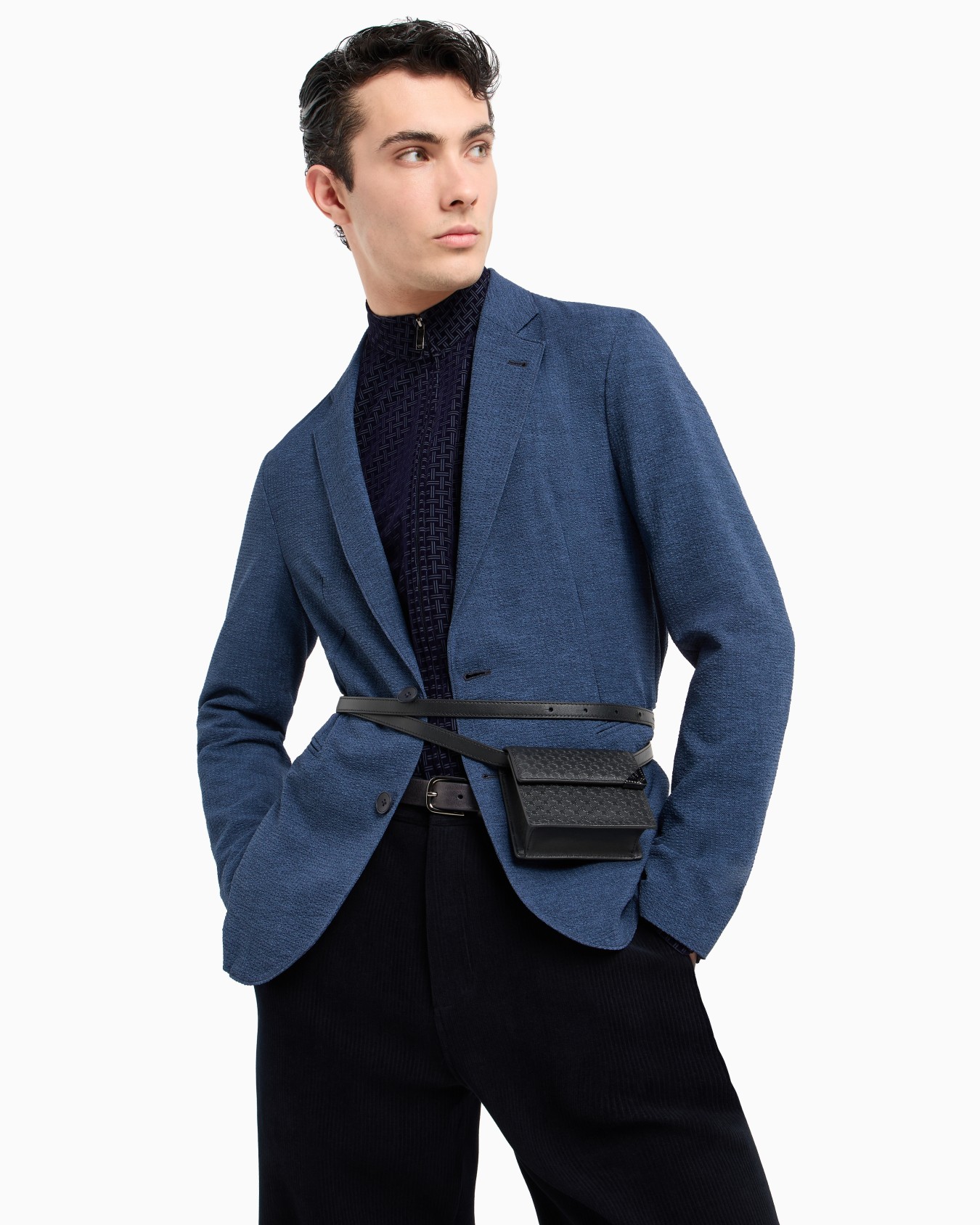Printed technical seersucker single-breasted jacket Slide 5