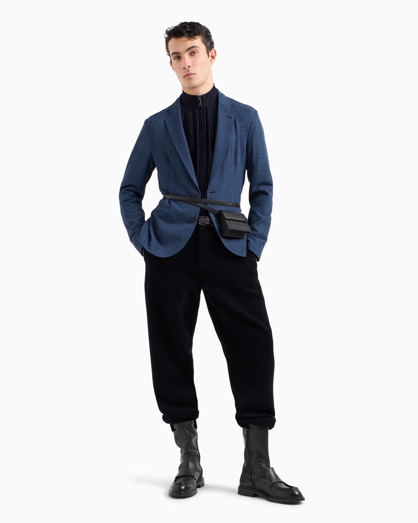 Printed technical seersucker single-breasted jacket Slide 3