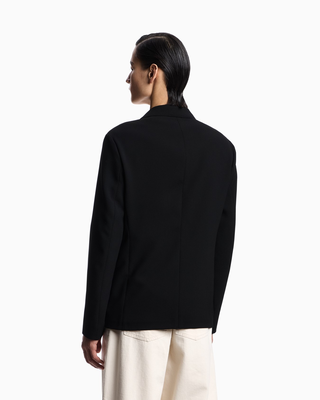 Icon single-breasted jacket in piqué-effect micro-textured crêpe jersey Slide 2