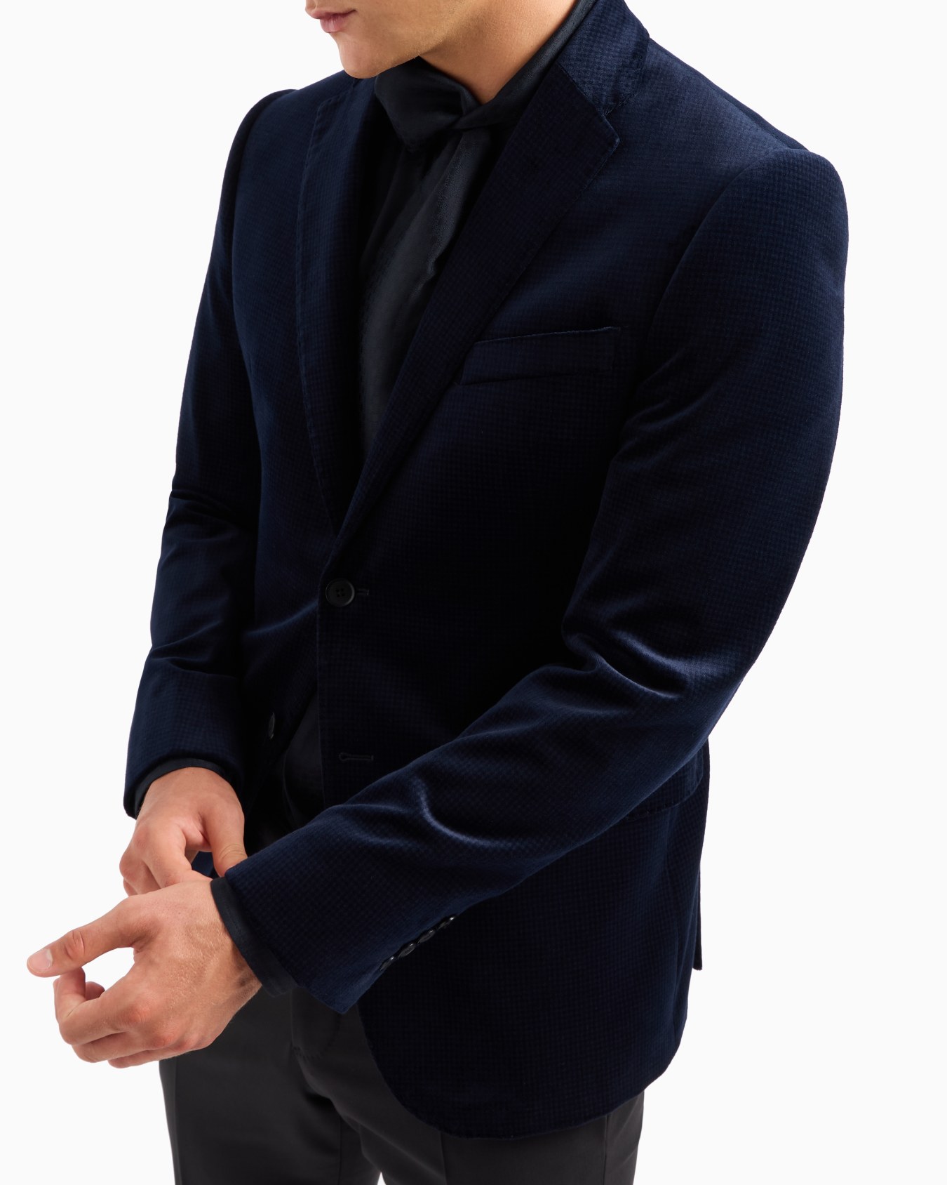 Schmal geschnittenes, einreihiges Slim Fit Sakko aus glattem Samt mit Allover-Print Folie 4