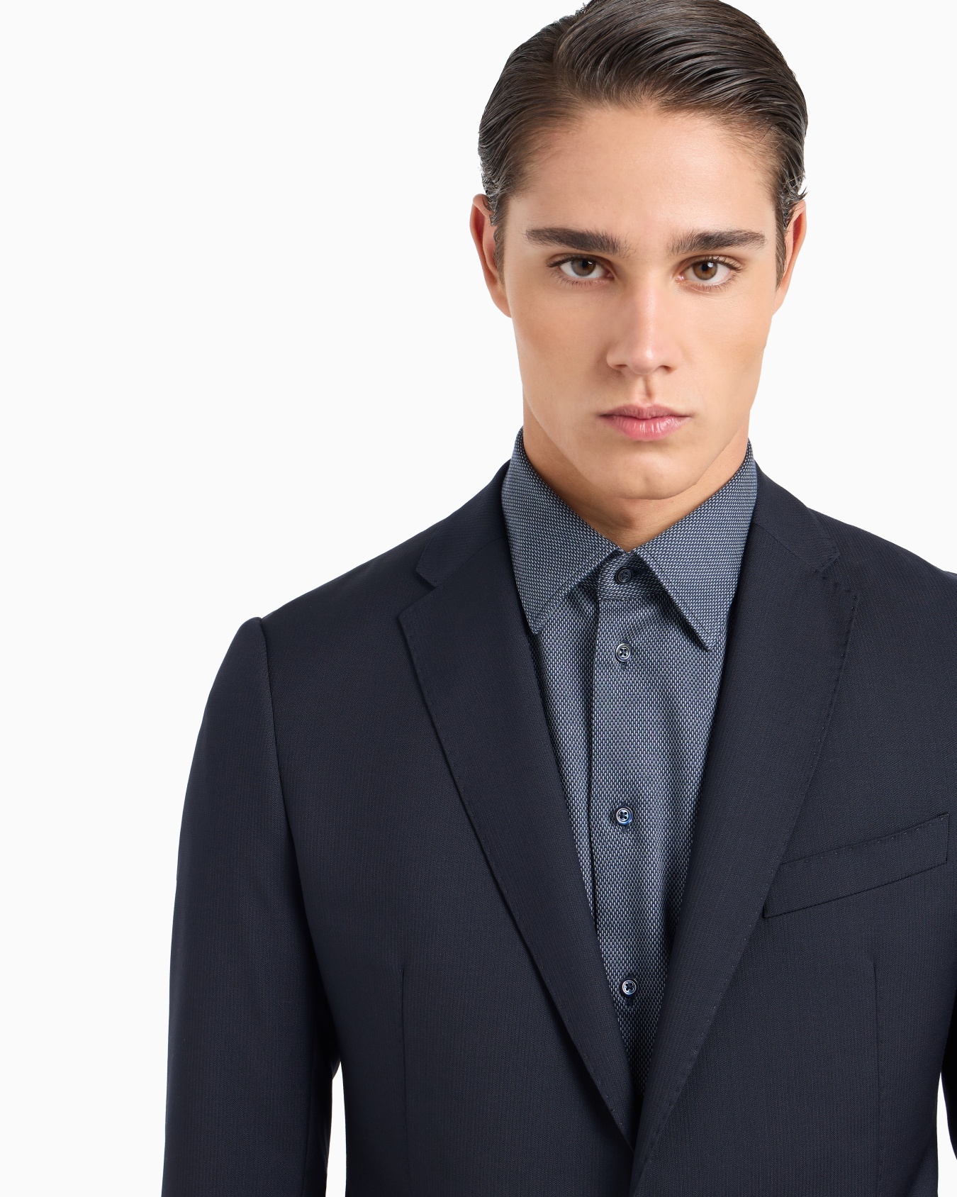 Costume coupe slim à simple boutonnage en laine vierge à micro rayures ton sur ton Diapositive 4