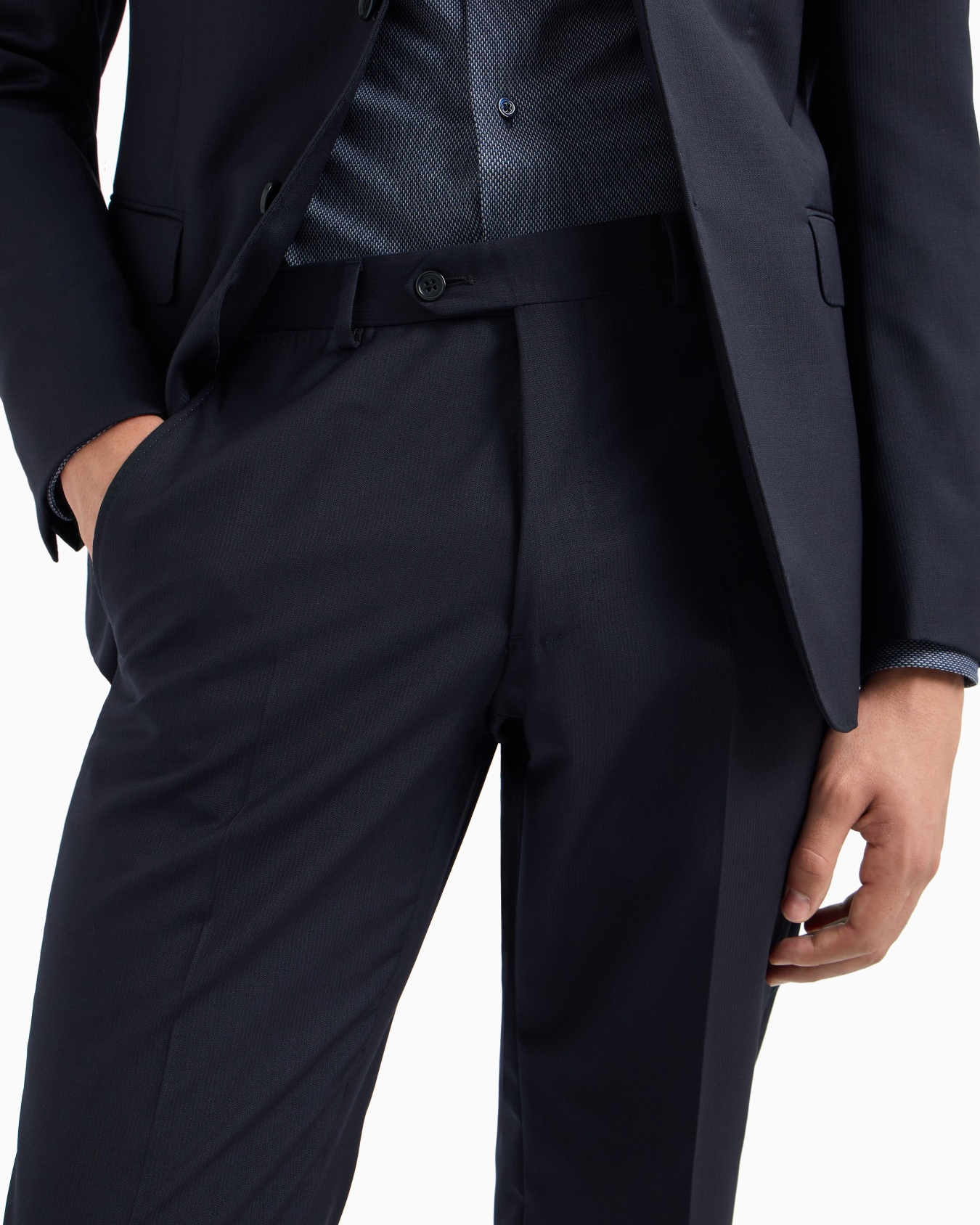 Costume coupe slim à simple boutonnage en laine vierge à micro rayures ton sur ton Diapositive 5