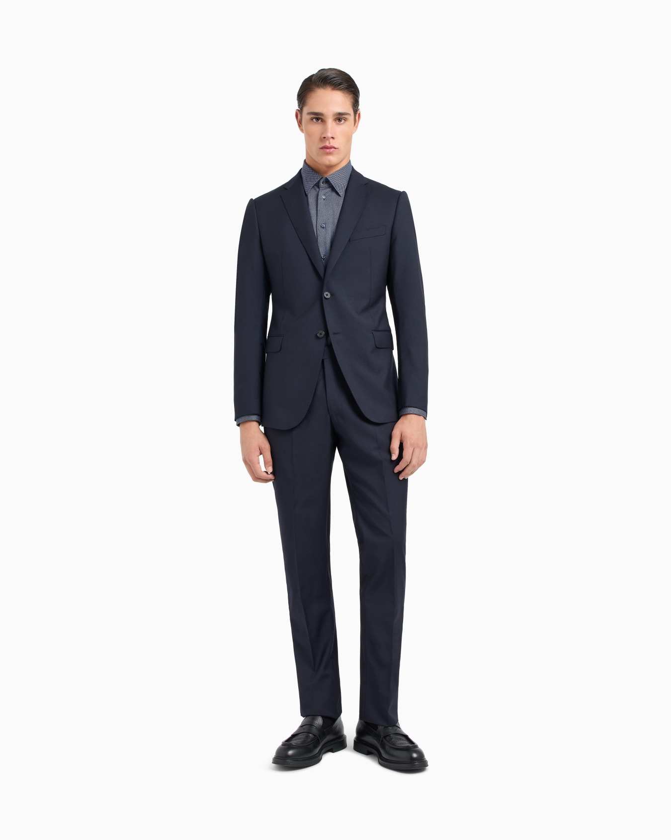 Costume coupe slim à simple boutonnage en laine vierge à micro rayures ton sur ton Diapositive 3