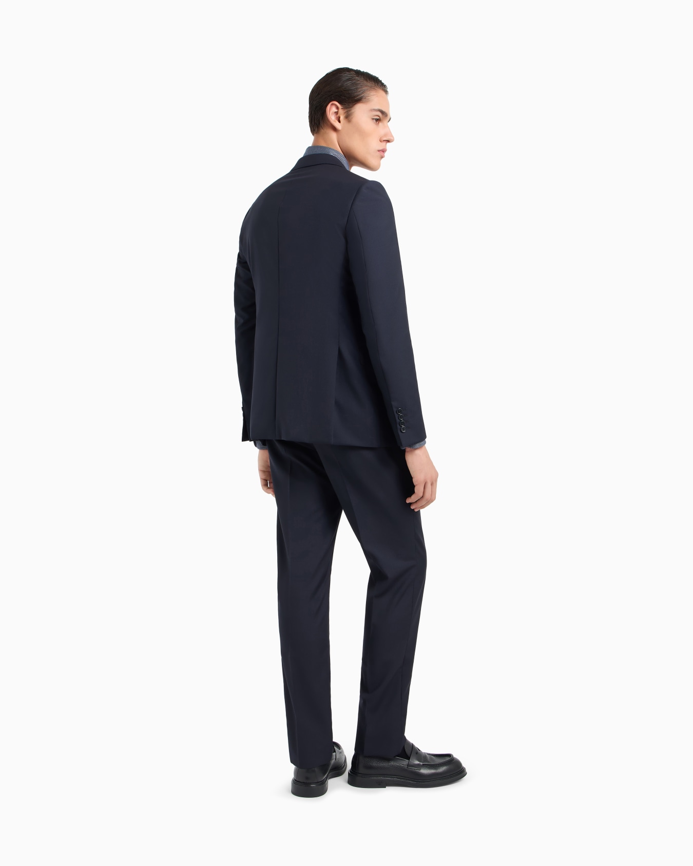 Costume coupe slim à simple boutonnage en laine vierge à micro rayures ton sur ton Diapositive 2