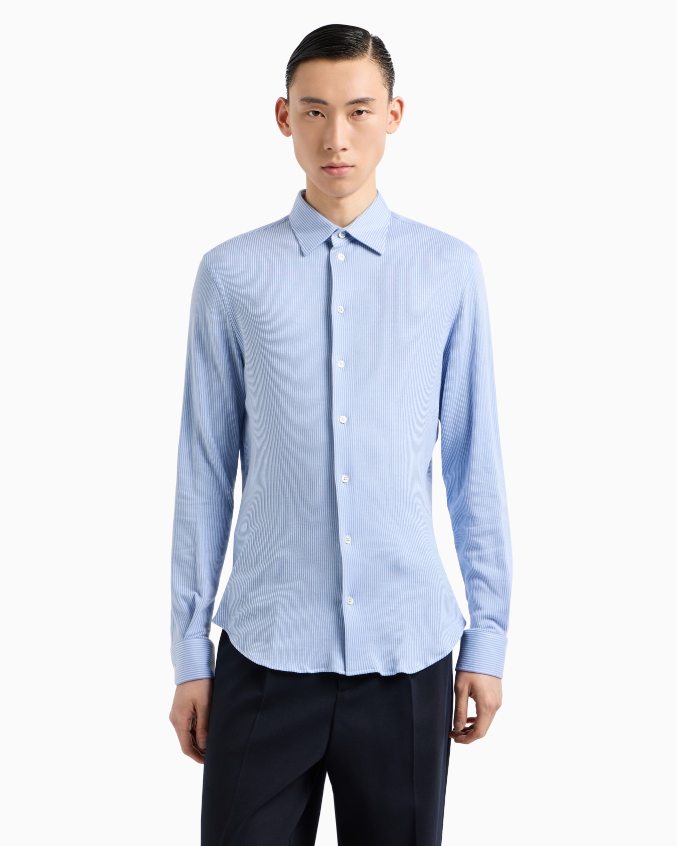 Camisa en punto de mezcla de lyocell a rayas ASV Diapositiva 1