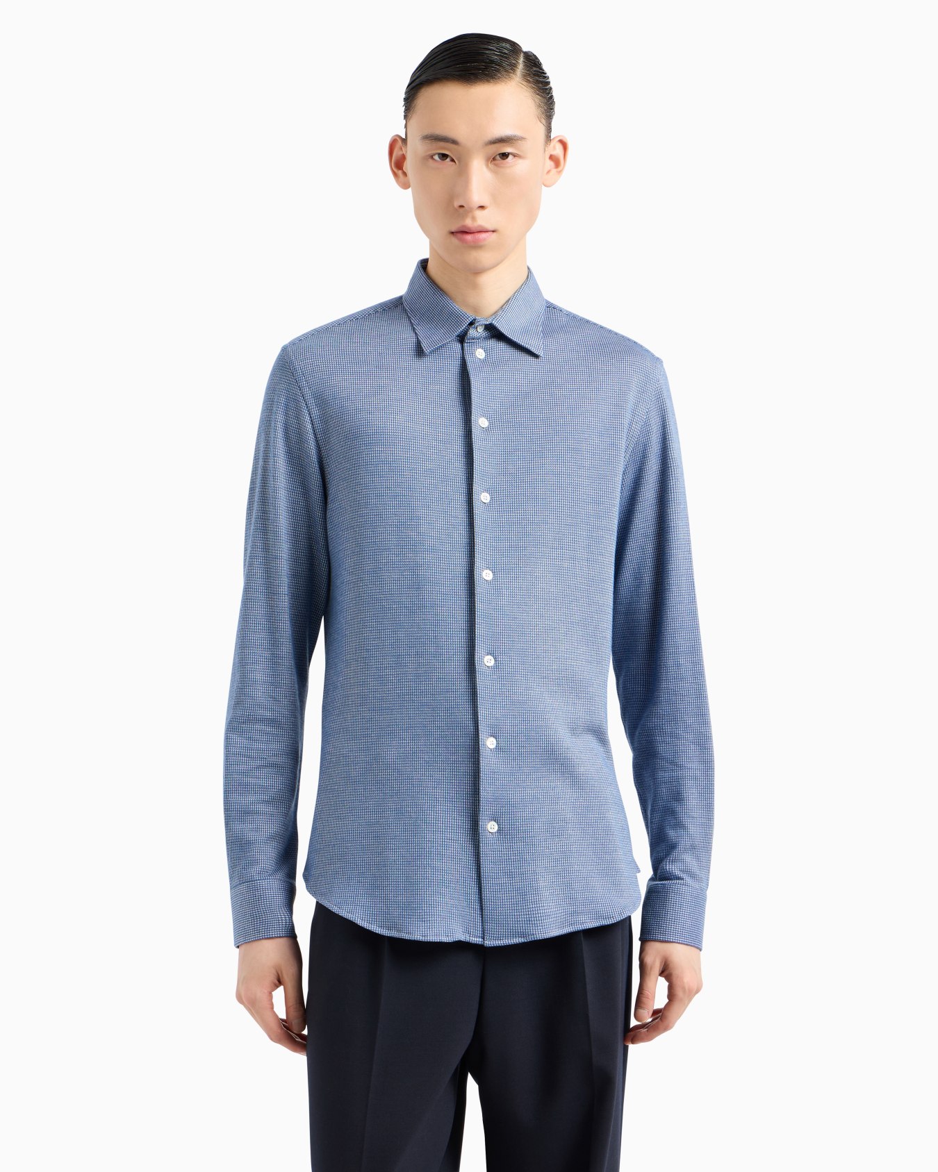 Chemise en jersey armuré en mélange de lyocell avec motif pied-de-poule ASV Diapositive 1
