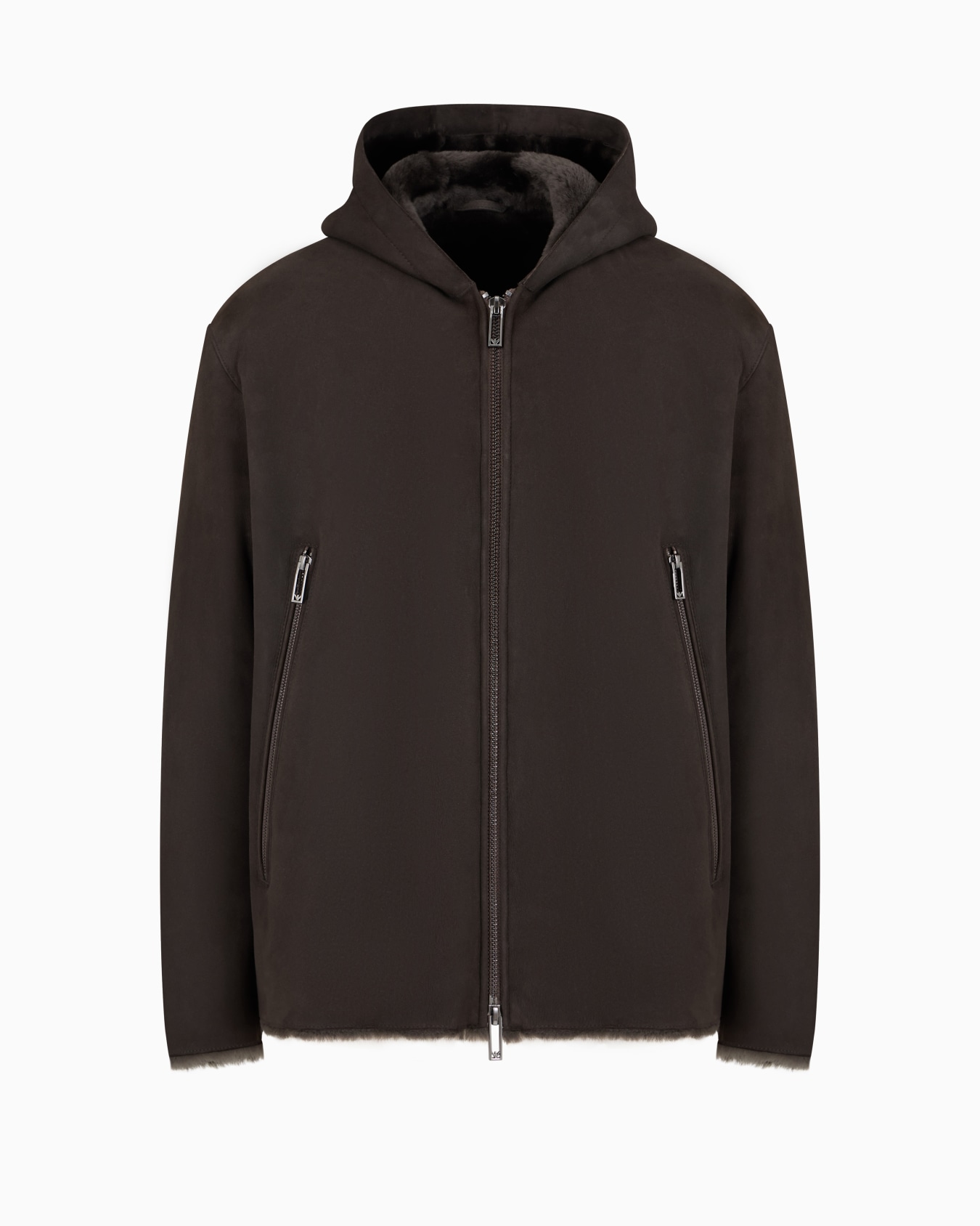 Loose-fit sheepskin jacket with suede merino lamb shearling hood Slide 0