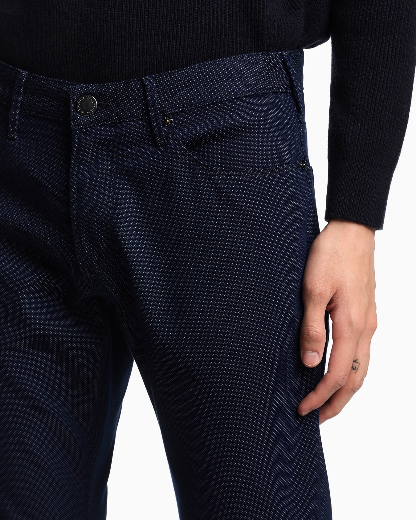 J06 slim-fit, micro polka-dot denim jeans Slide 4