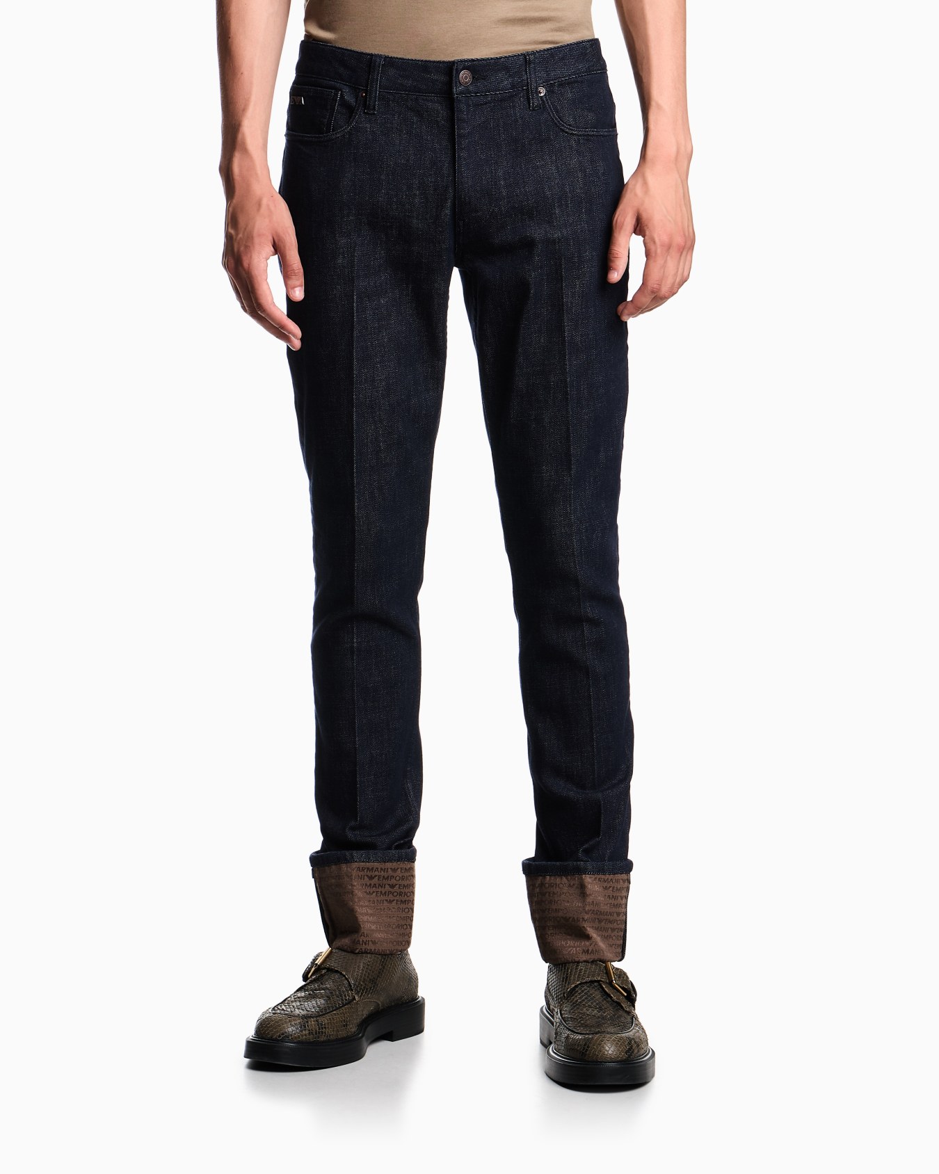 J06 slim-fit jeans in rinsed stretch denim with logo turn-ups Slide 3