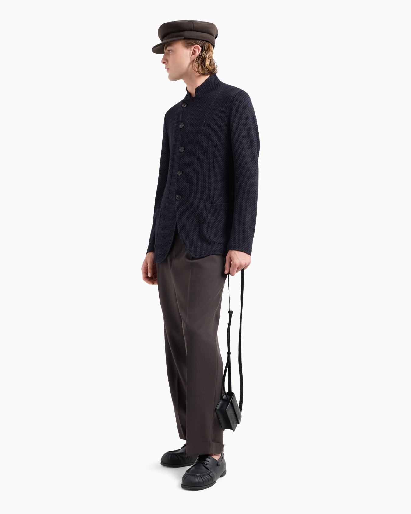 Guru-collar jacket with off-centre fastening in 3D-effect knit jersey Slide 3