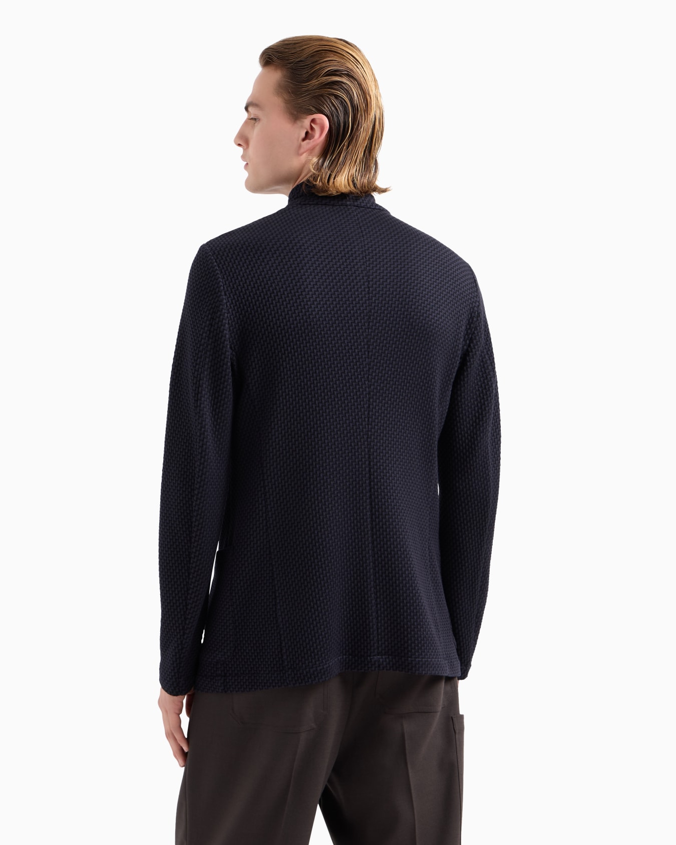 Guru-collar jacket with off-centre fastening in 3D-effect knit jersey Slide 2
