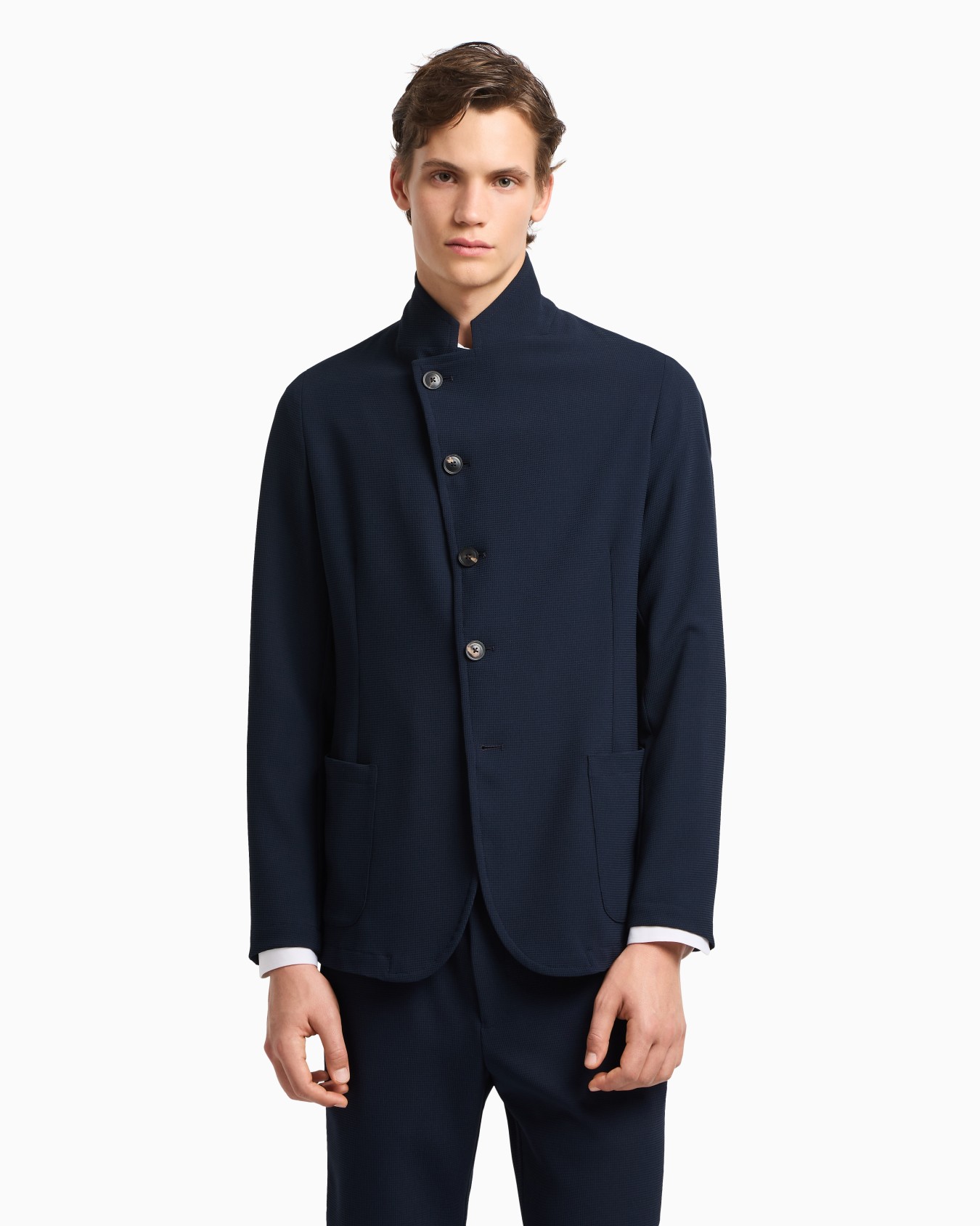Chaqueta con cuello de tira y cierre descentrado de punto crepé efecto piqué 3D Icon Diapositiva 4