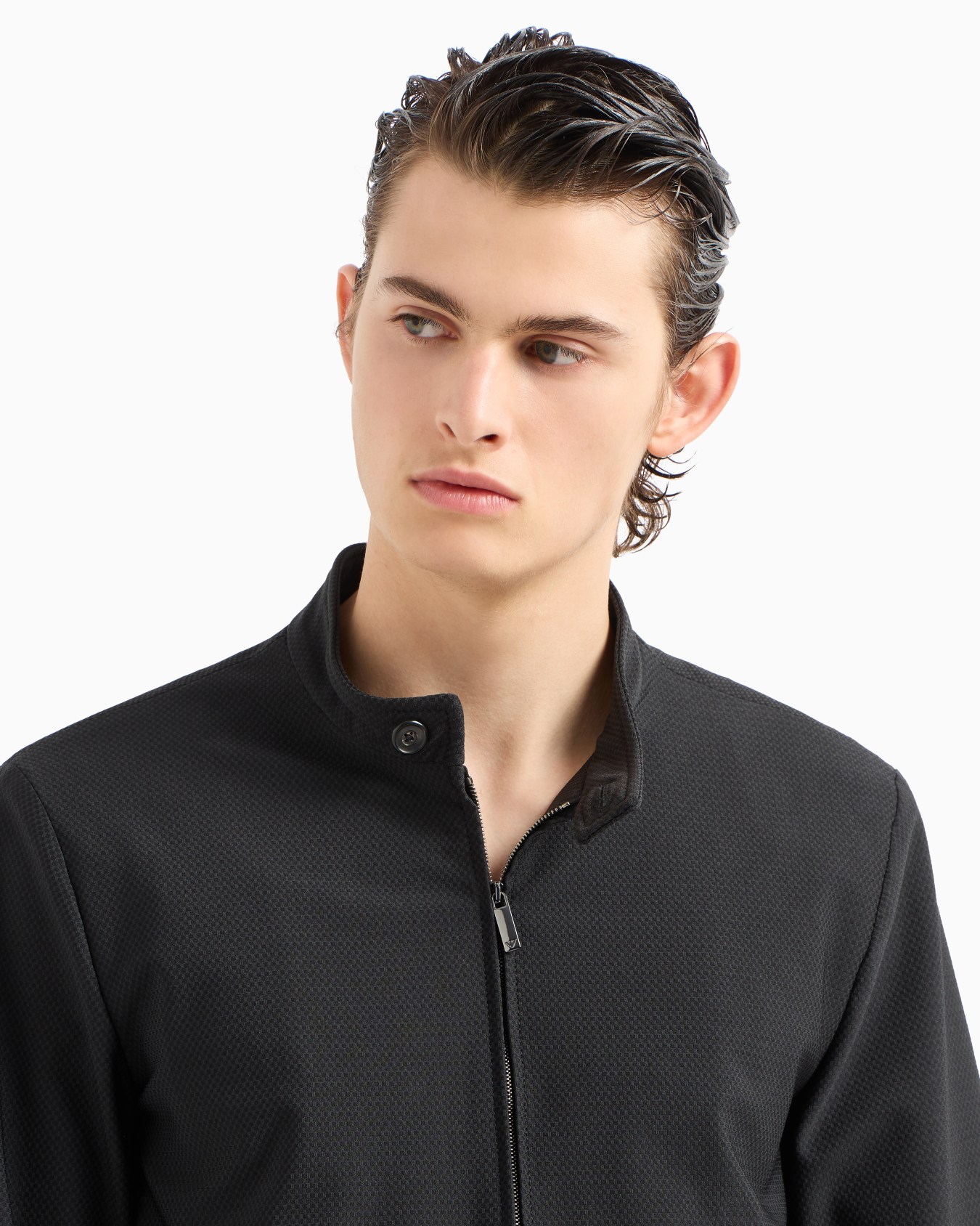 Technical-jersey guru collar blouson with 3D-effect micro pattern Slide 4