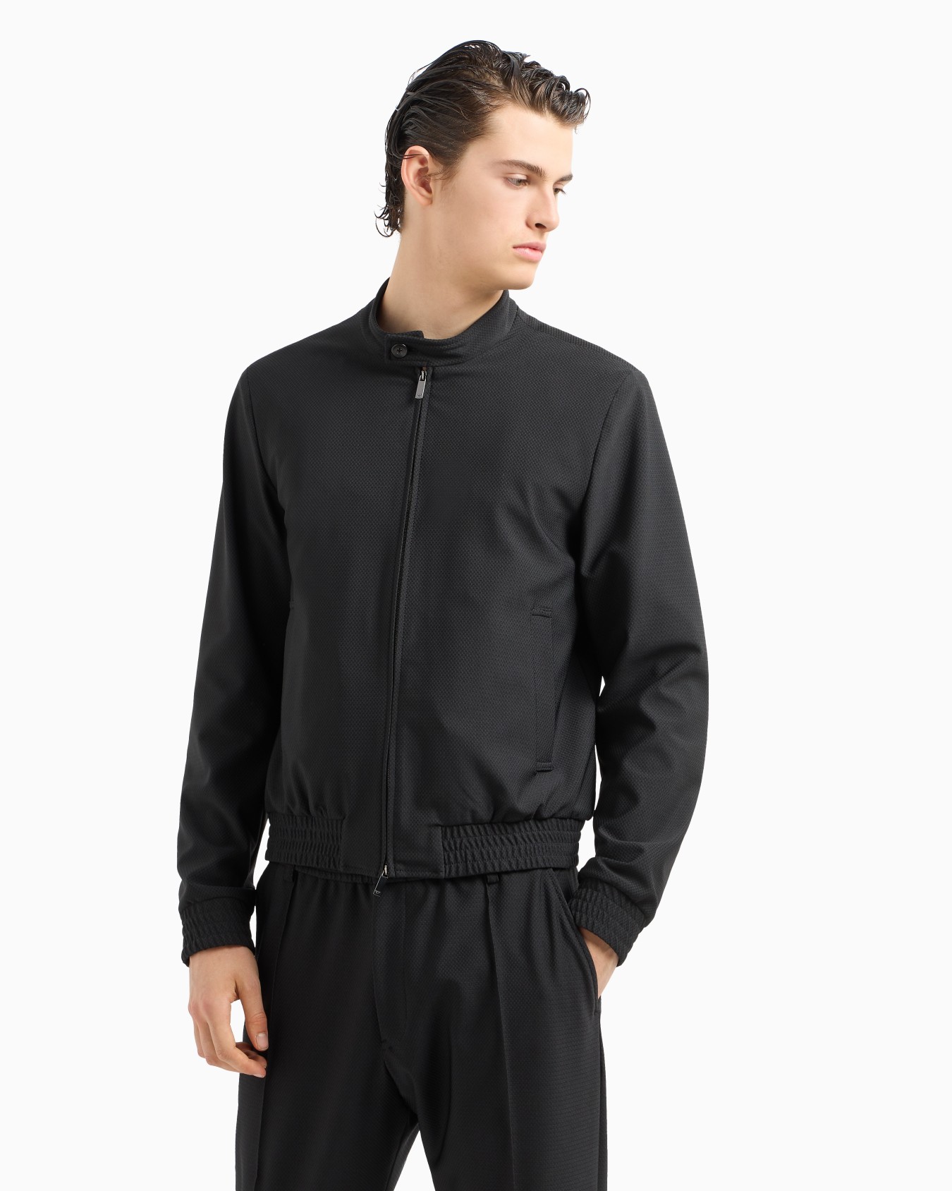 Technical-jersey guru collar blouson with 3D-effect micro pattern Slide 1