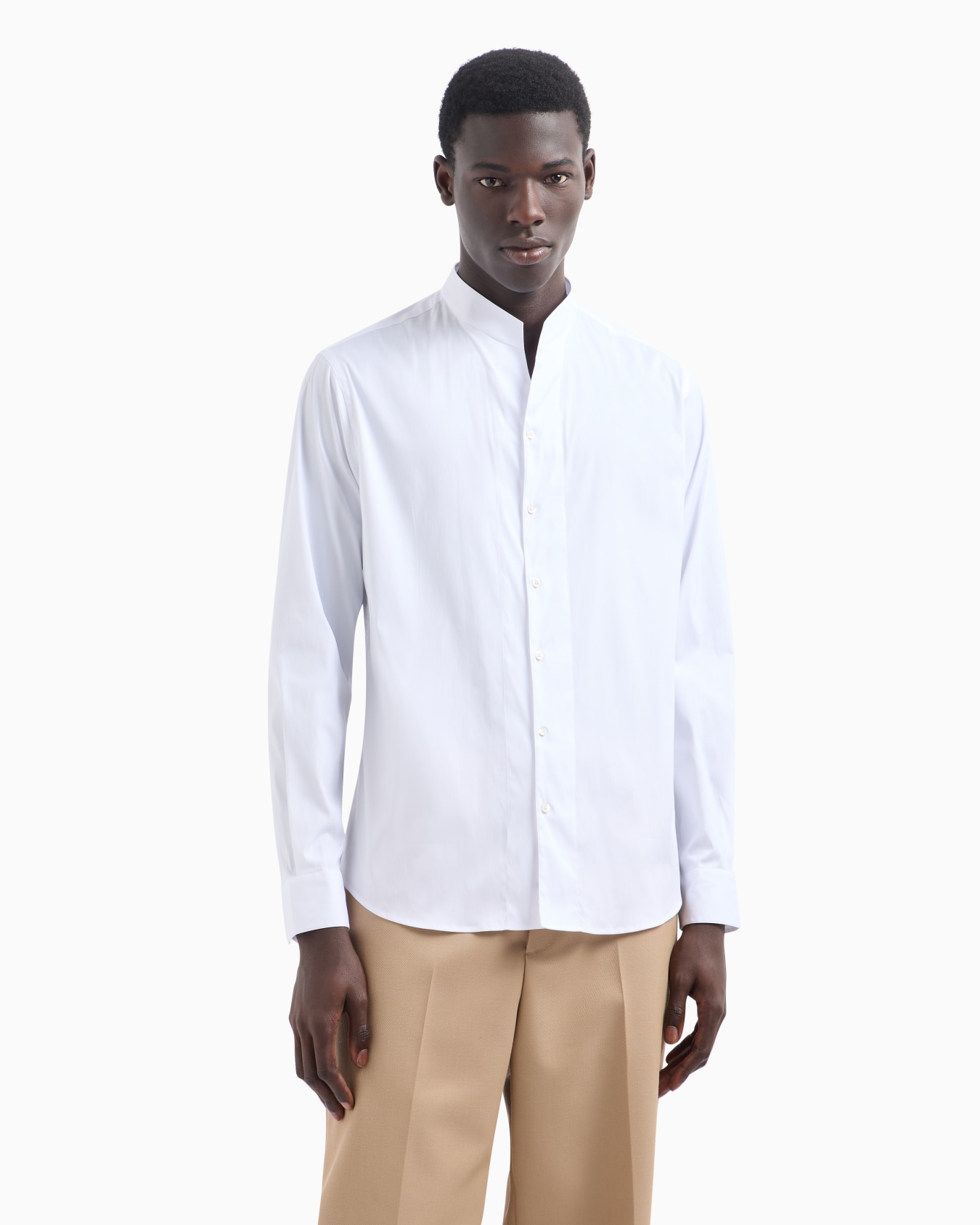 Stretch satin shirt with guru collar Slide 1
