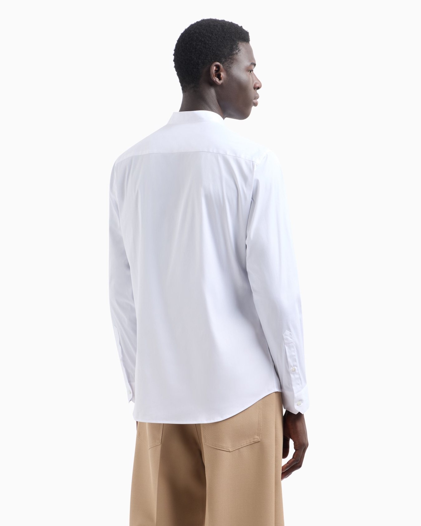 Stretch satin shirt with guru collar Slide 2
