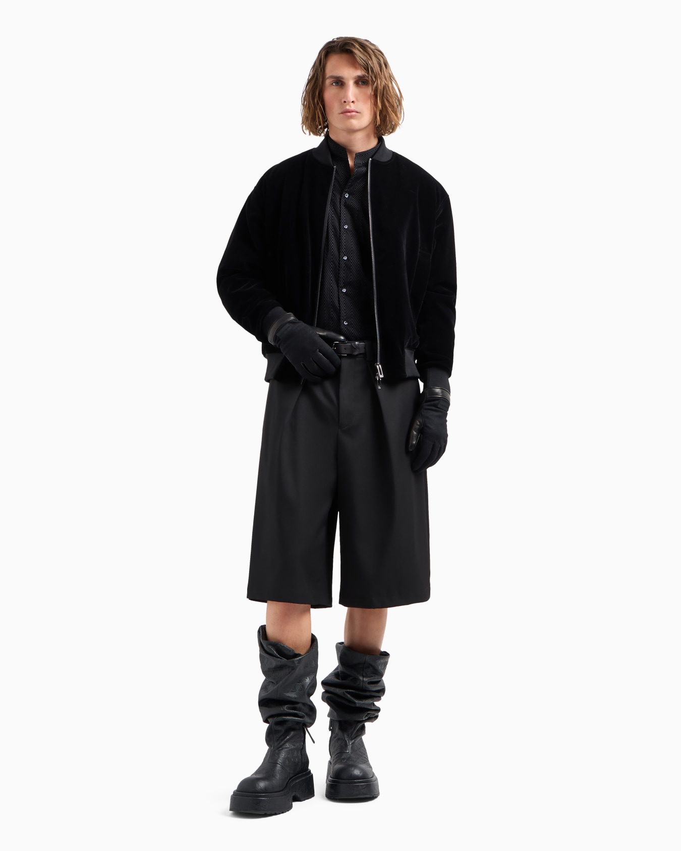 Stretch sateen-cotton shirt with guru collar Slide 3
