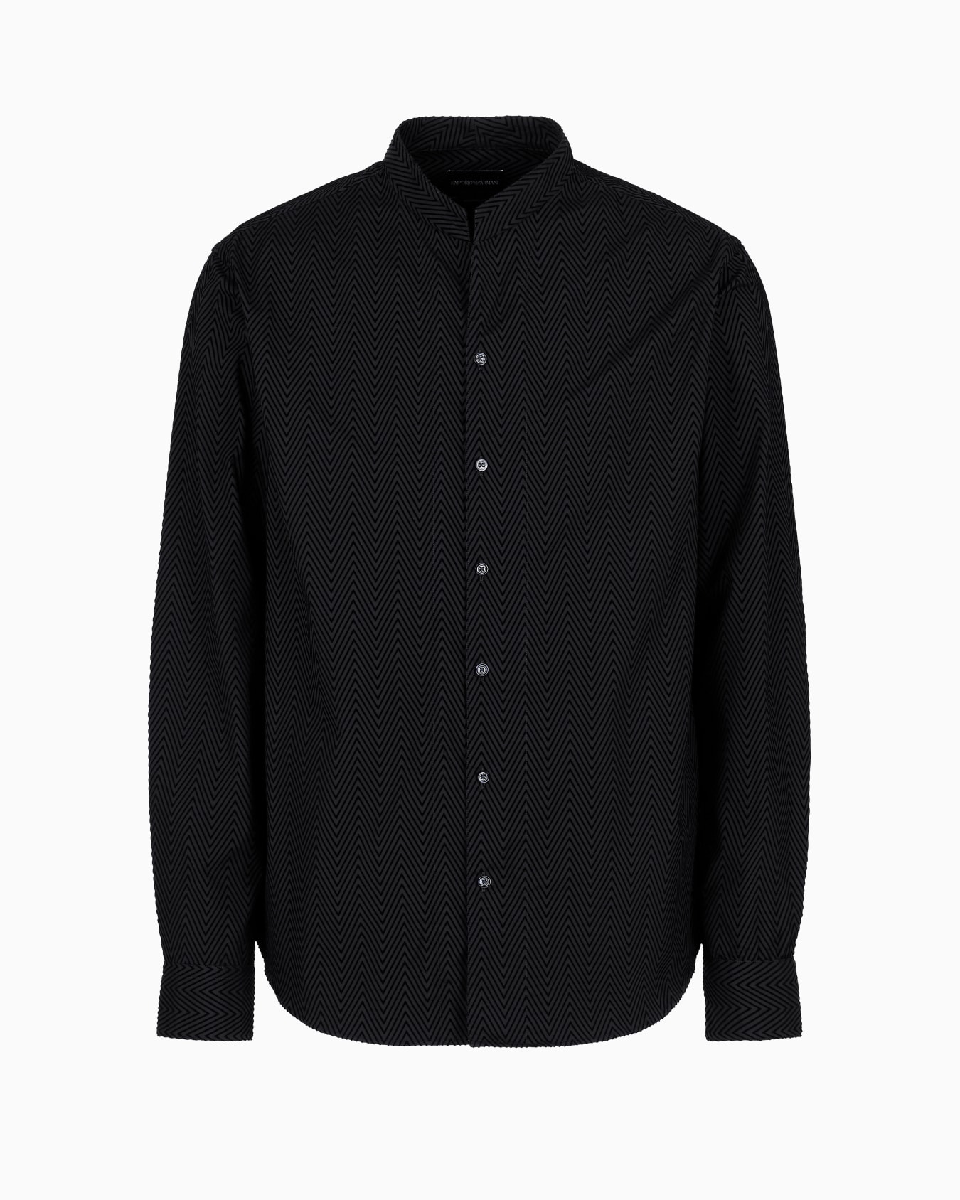 Stretch sateen-cotton shirt with guru collar Slide 0