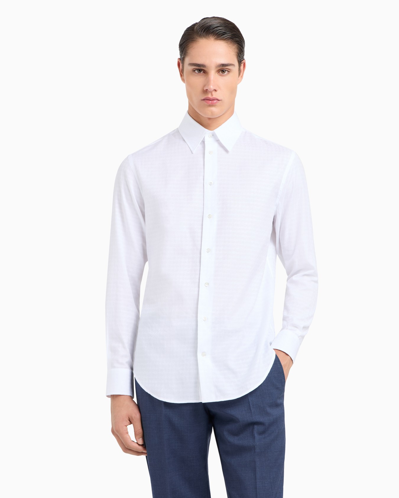 Cotton shirt with a jacquard motif Diapositiva 1