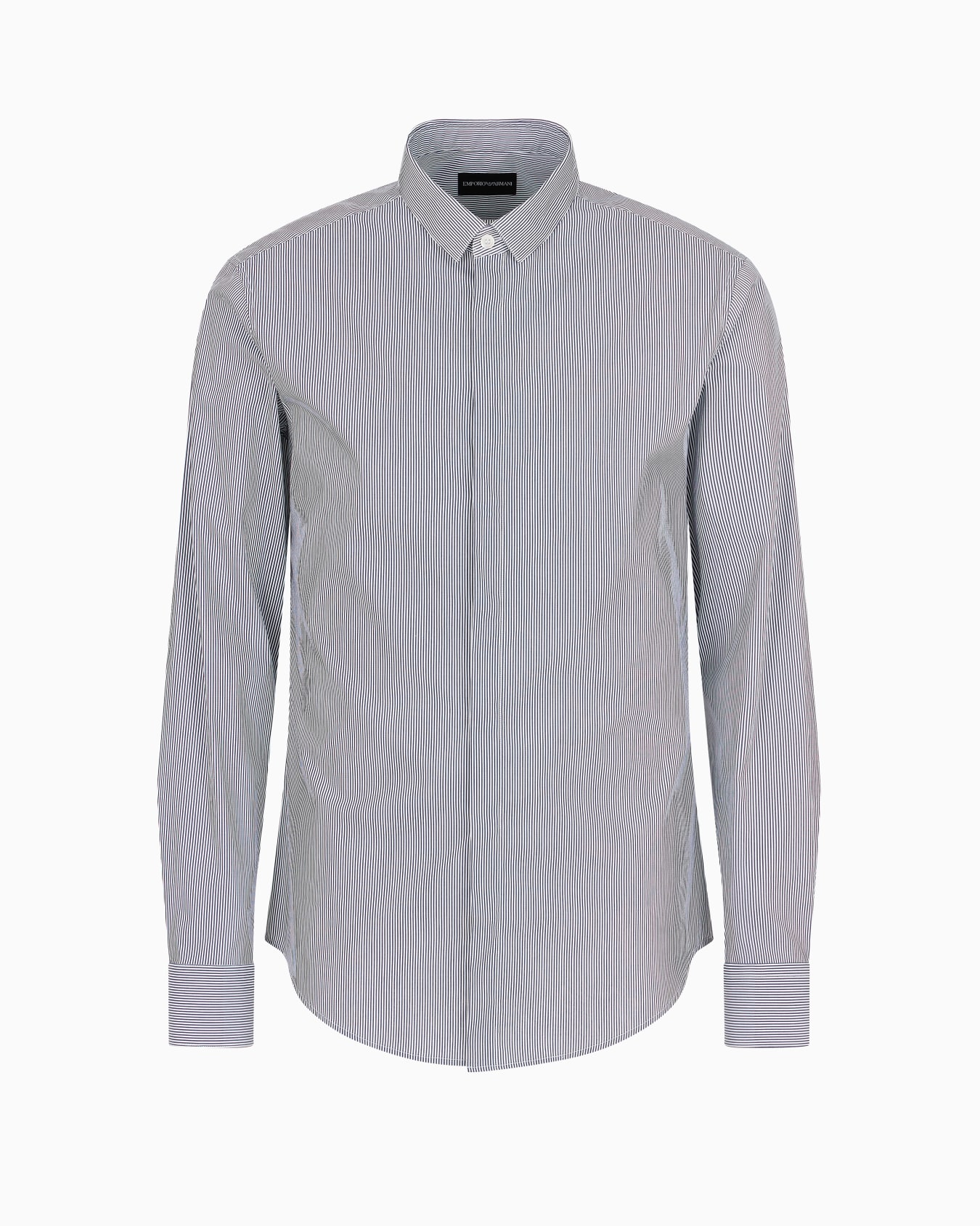 Shirt with a small Italian collar in stretch cotton with jacquard micro-stripes Slide 0
