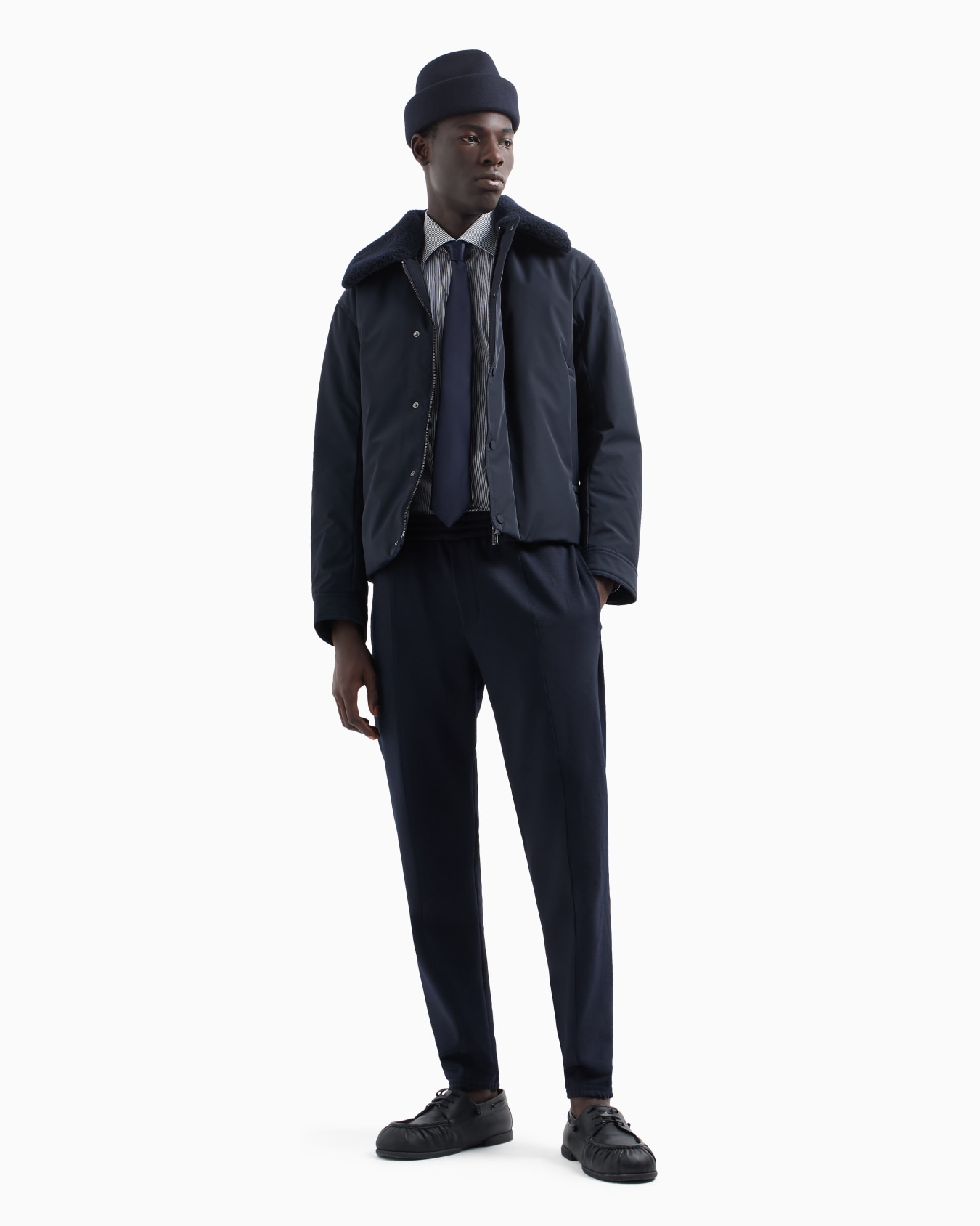 Shirt featuring French collar with stays, made of stretch cotton with jacquard micro stripes Slide 3