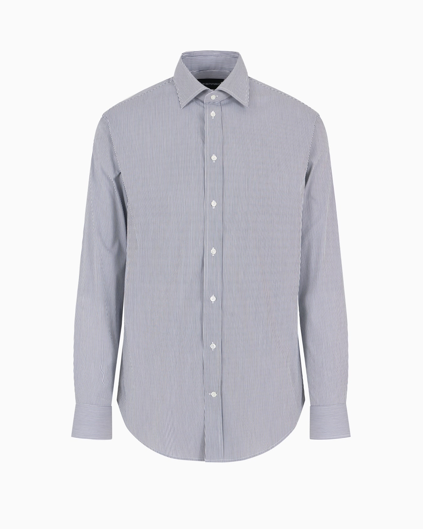 Shirt featuring French collar with stays, made of stretch cotton with jacquard micro stripes Slide 0