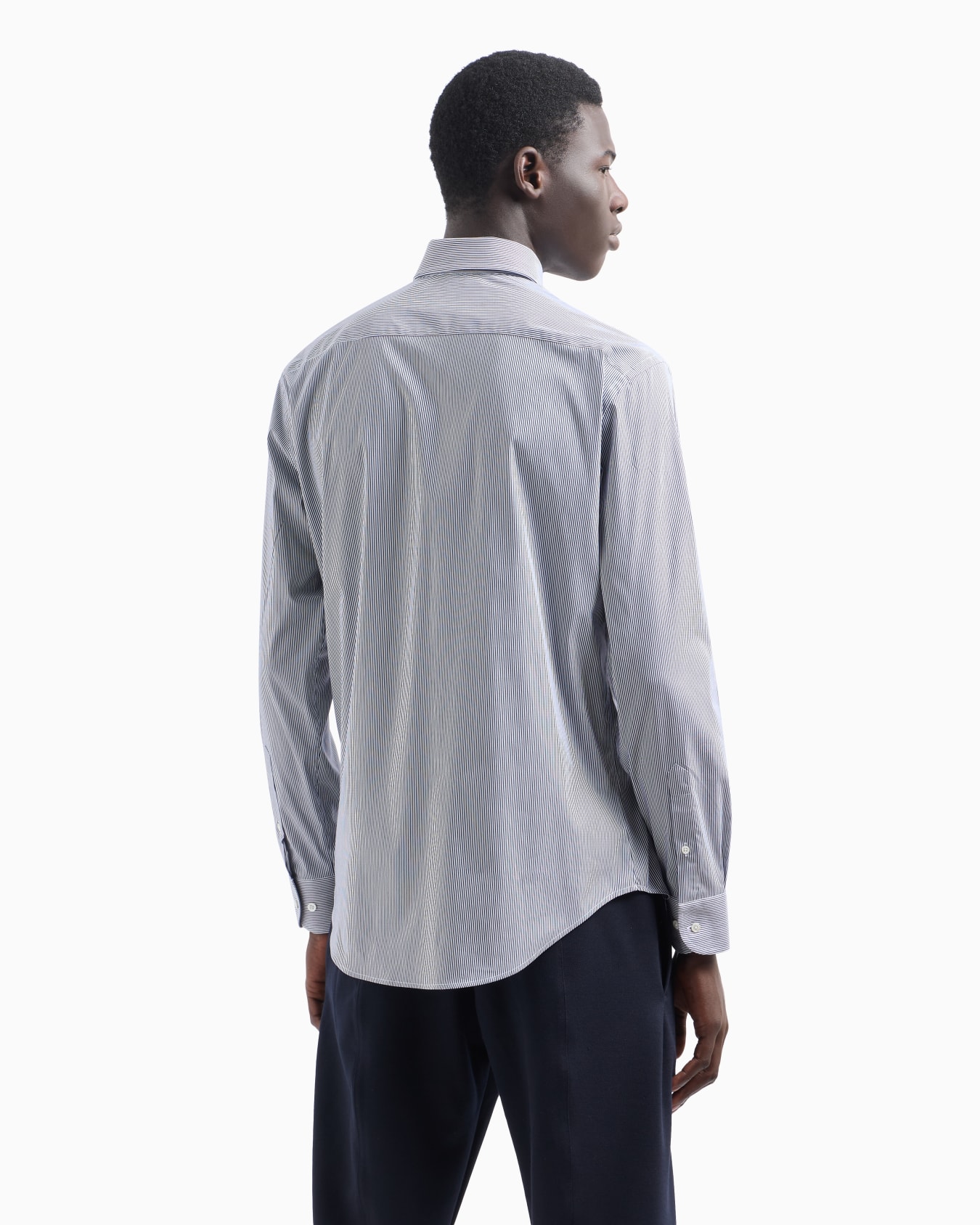 Shirt featuring French collar with stays, made of stretch cotton with jacquard micro stripes Slide 2