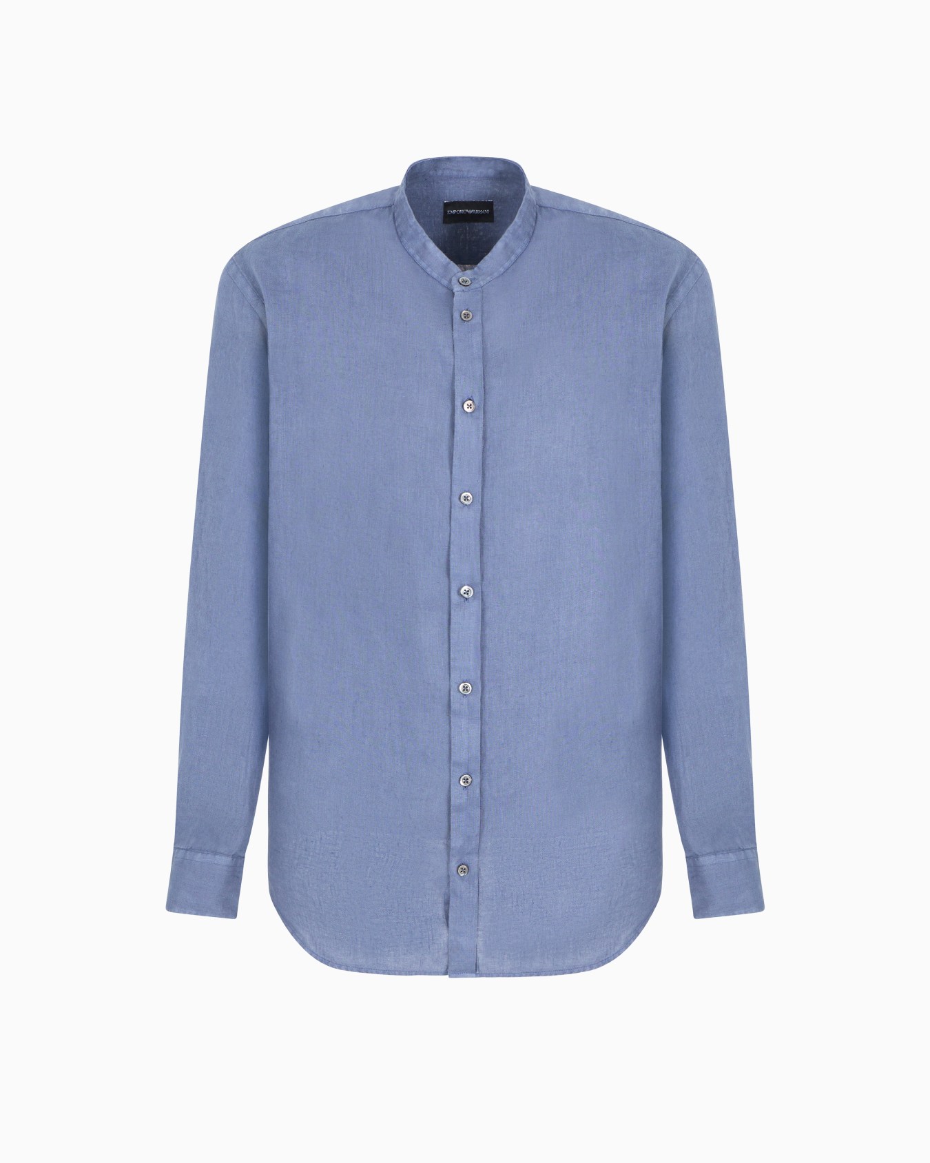 Garment-dyed linen shirt with guru collar Slide 0