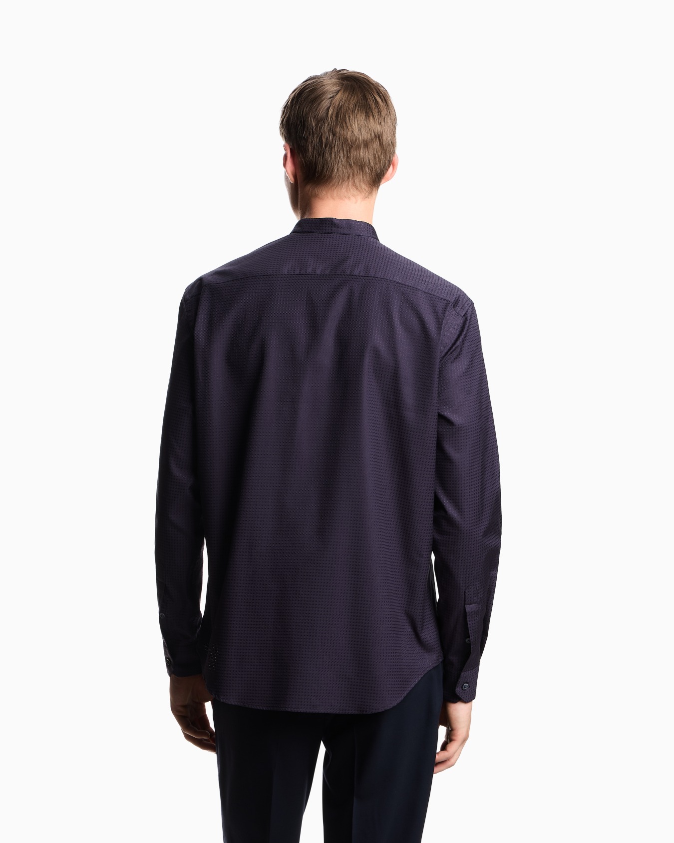 Camicia collo guru in tessuto jacquard effetto armaturato Slide 2
