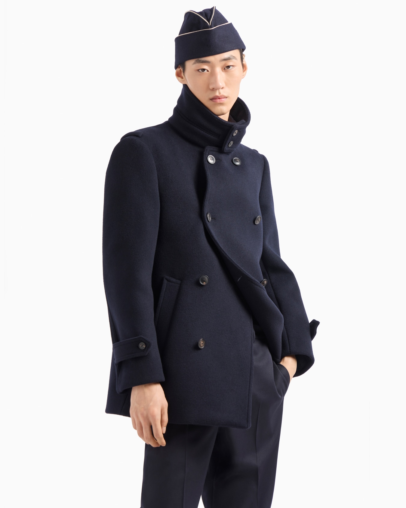 Double-breasted pea coat in Casentino wool Slide 6