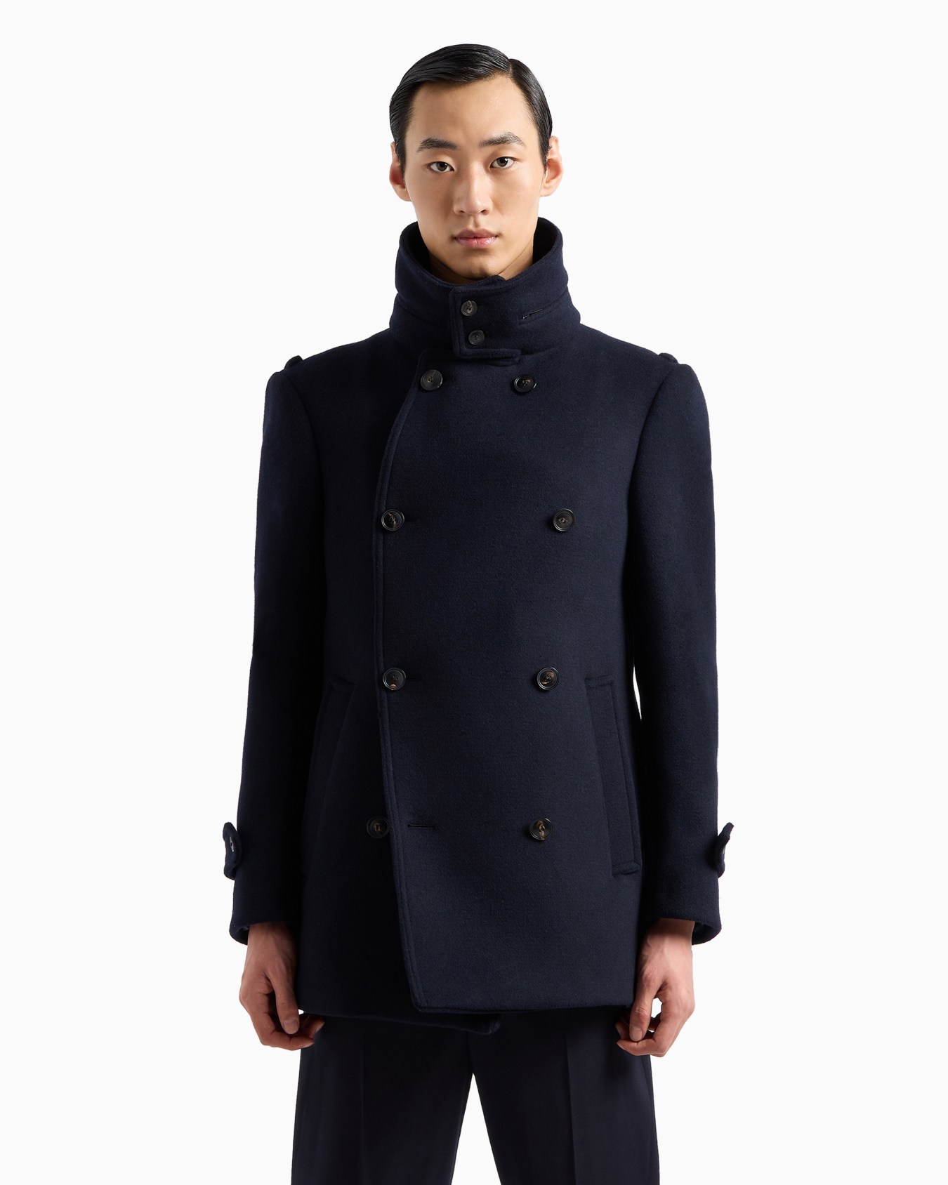 Double-breasted pea coat in Casentino wool Slide 2