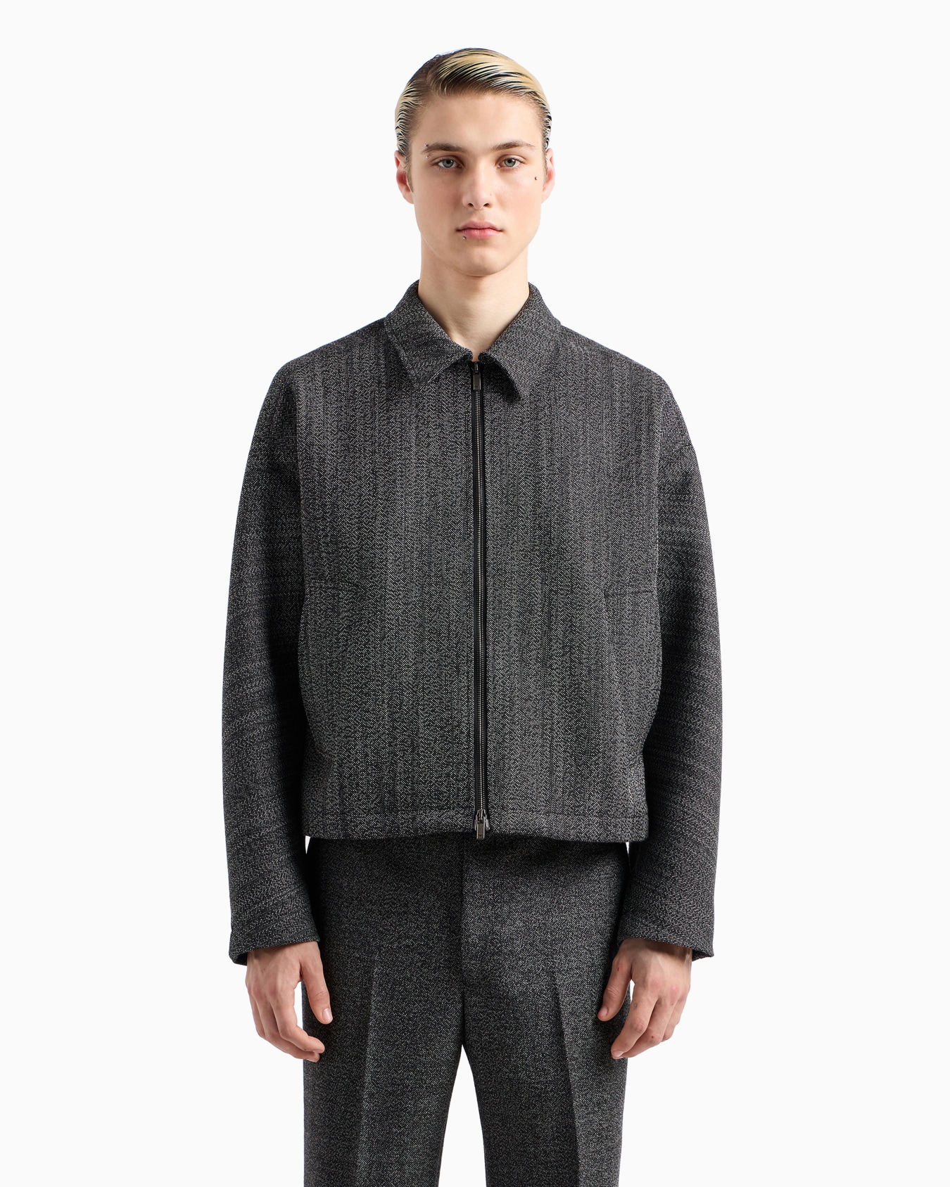Virgin wool-blend compact armure blouson Slide 2