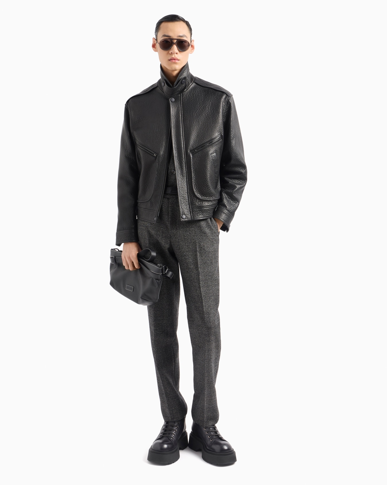 Pantalon en grisaille compacte de laine moulinée Diapositive 4